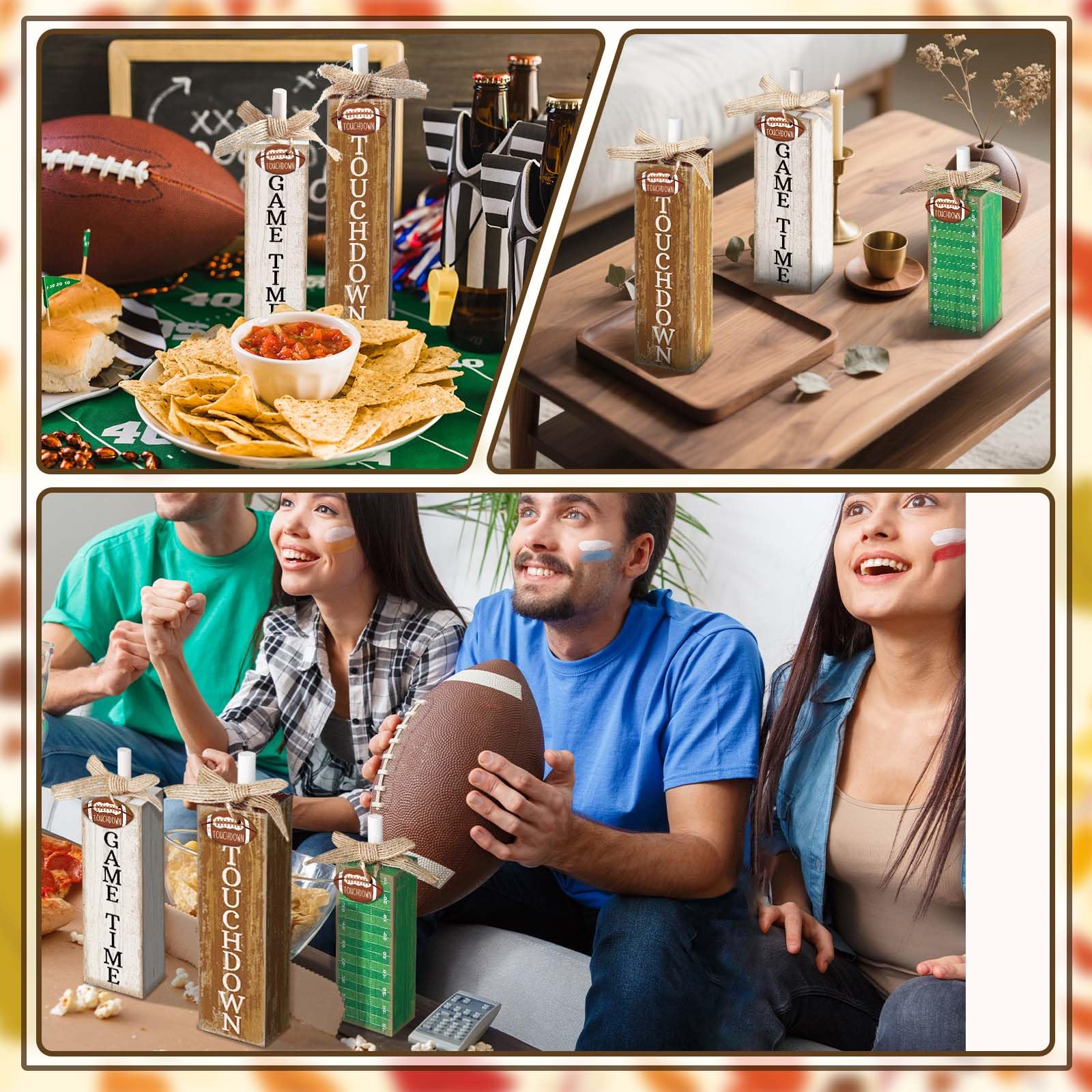 Yousoontic 3 Pcs Football Table Decorations Football Tiered Tray Decor Sport Game Centerpiece Touchdown Block Sign Gift for Fans