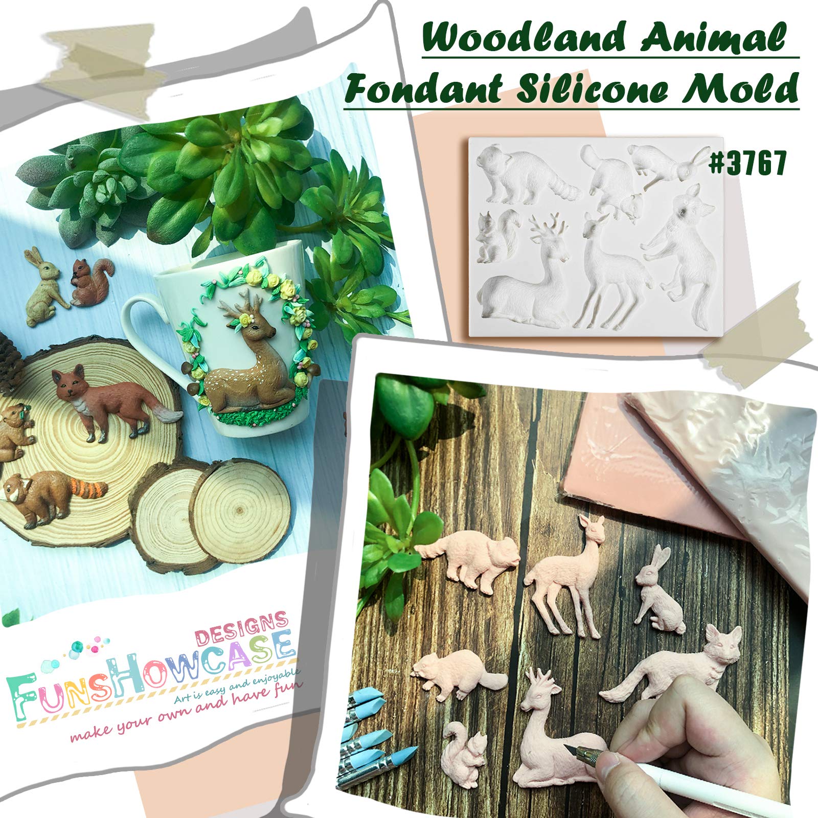 Woodland Animal Fondant Silicone Mold Fox Squirrel Rubbit Raccoon Beaver Elk Sika Deer For Sugarcraft Cake Decorating Cupcake To