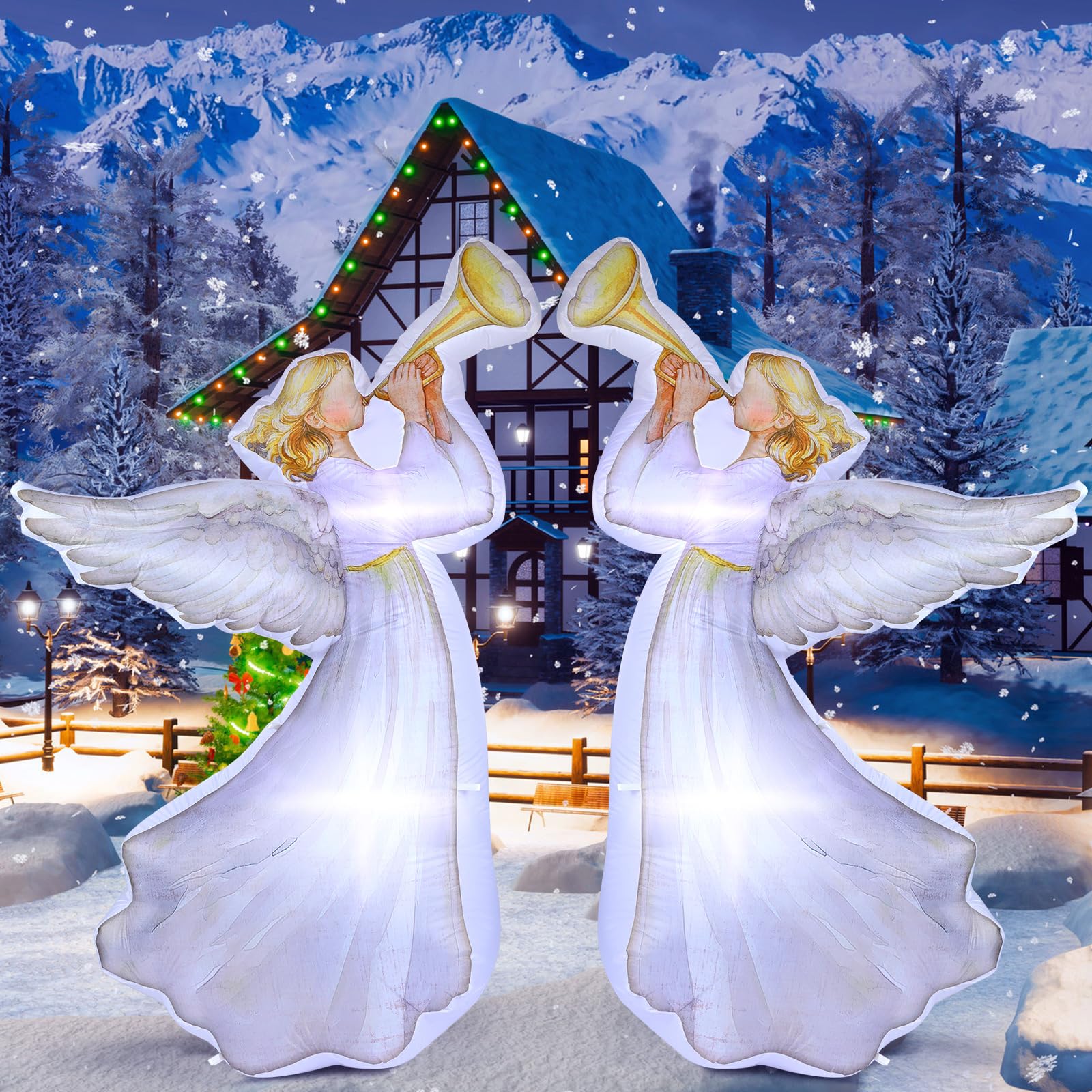Halloscume 5.91ft Christmas Inflatable Angel Outdoor Decorations Large LED Lights Inflatable Angel Xmas Yard Outside Decor for C