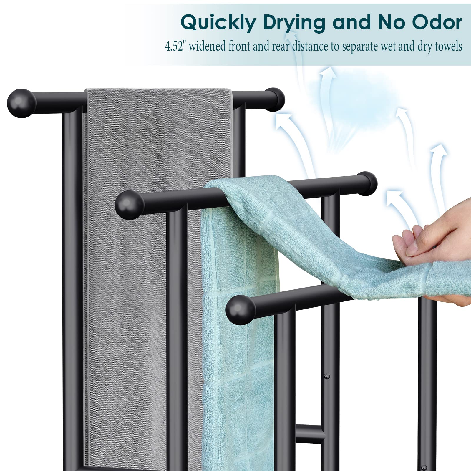 Kayfia 40'' H Free Standing Towel Rack, 3 Tier Alloy Steel Stand With Basket, Blanket Drying And Display Rack For Oversized Bath