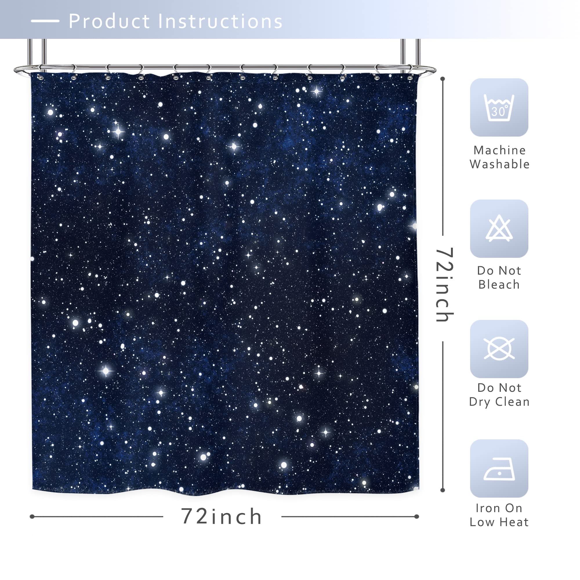Riyidecor Night Sky Space Shower Curtain (No Glitter) Star Bathroom Decor 72Wx72H Inch Backdrop Dark Blue Cosmic Starry Fantasy