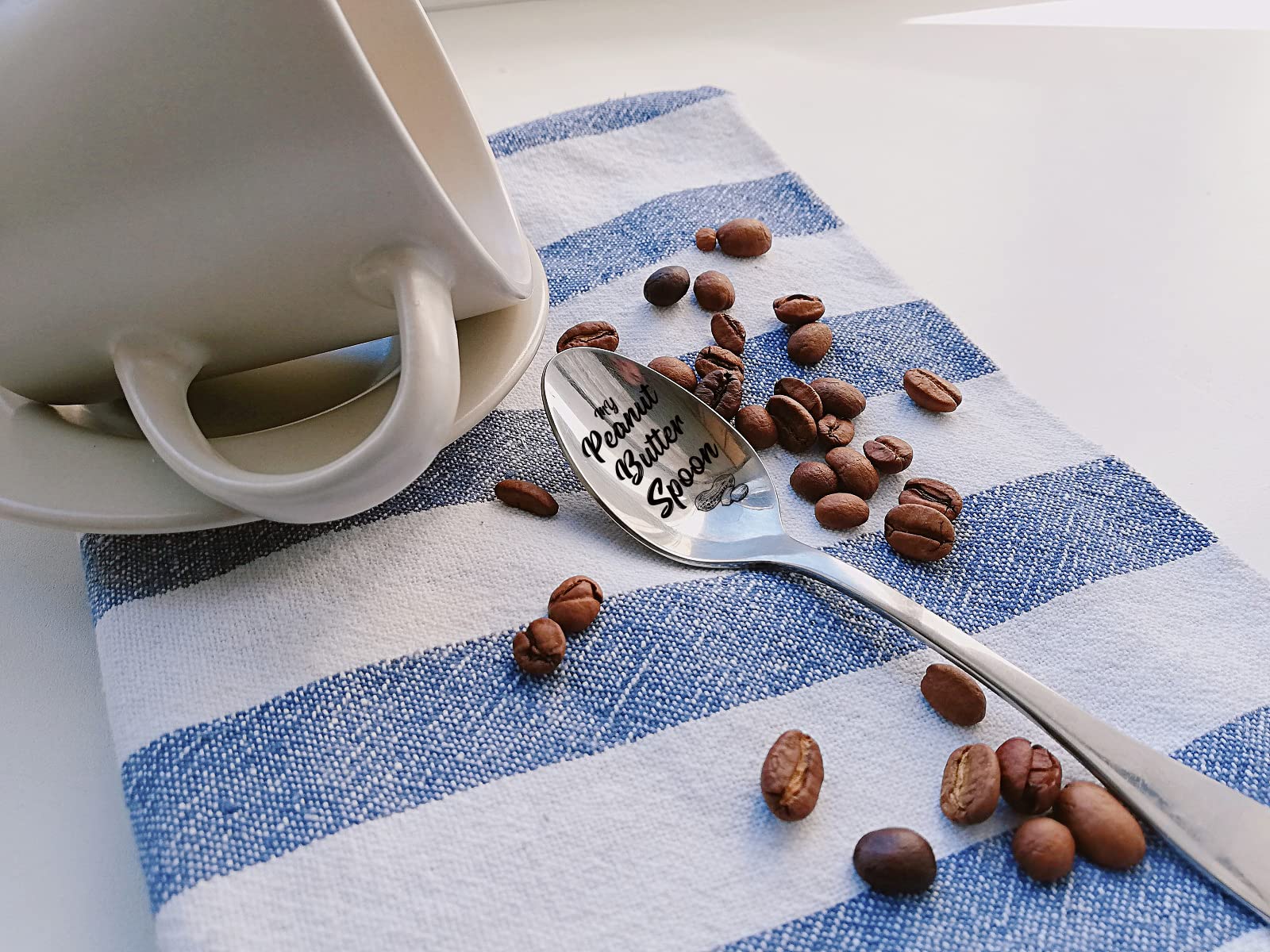 Pzjiean My Peanut Butter Spoon Funny Engraved Stainless Steel Spoon, Best Peanut Butter Spoon Dessert Spoon Gifts For Dad Mom Gr