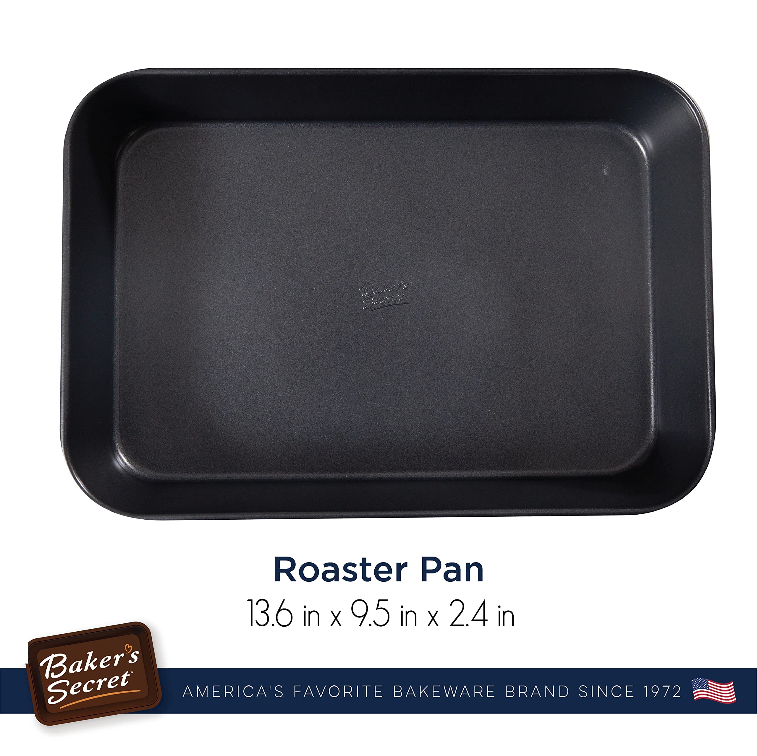 Baker'S Secret Nonstick Roaster Pan 15'' X 9'' Curved Corners, 0.9Mmm Thick Carbon Steel Oven Roasting Pan 2 Layers Food-Grade C
