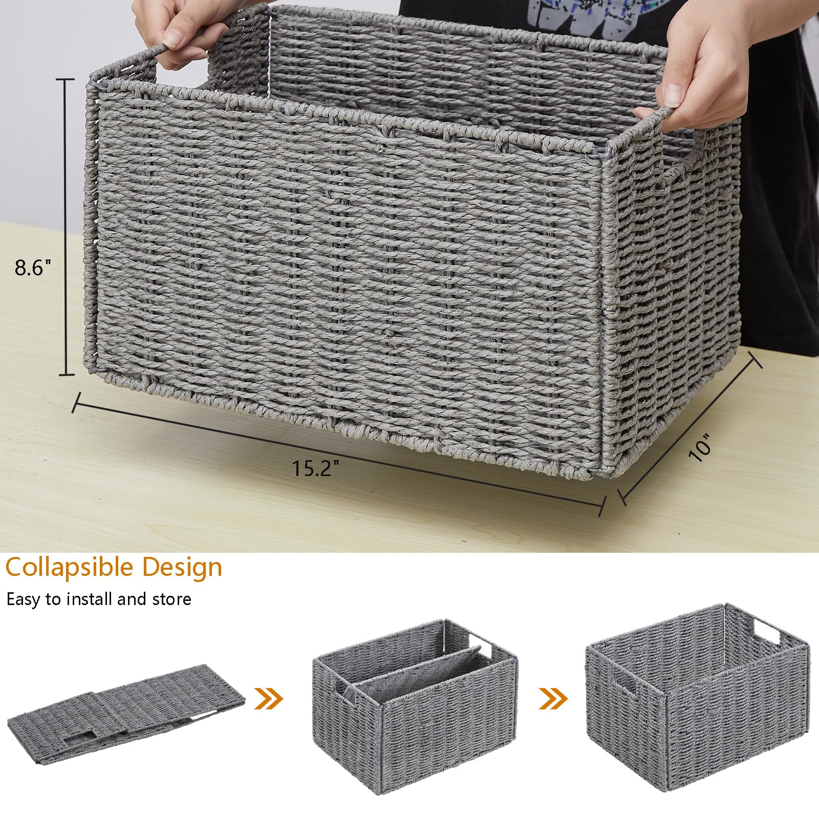Vagusicc Wicker Basket, Baskets For Organizing, Set Of 2 Woven Paper Rope Wicker Storage Basket With Handles, Foldable Large Cub