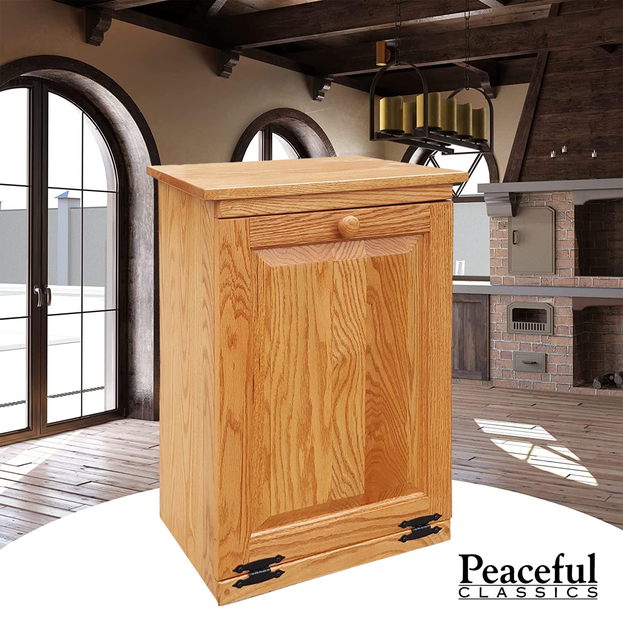 Peaceful Classics Tilt Out Trash Cabinet- Amish Handcrafted Wooden Pull Out , Decorative Trash Bin Cabinet For Kitchen, Bedroom,