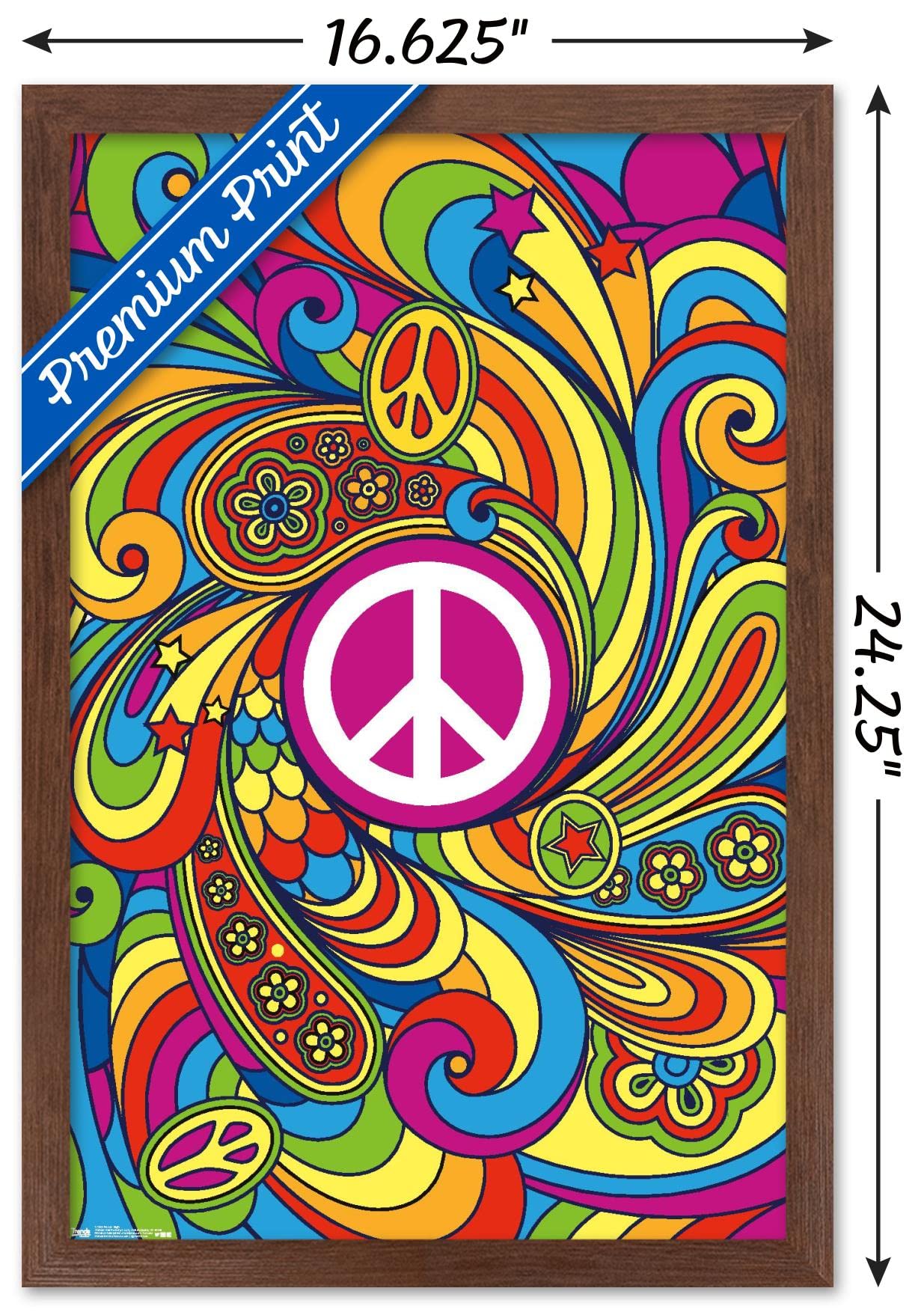 Trends International Peace Sign Wall Poster, 14.725'' X 22.375'', Mahogany Framed Version