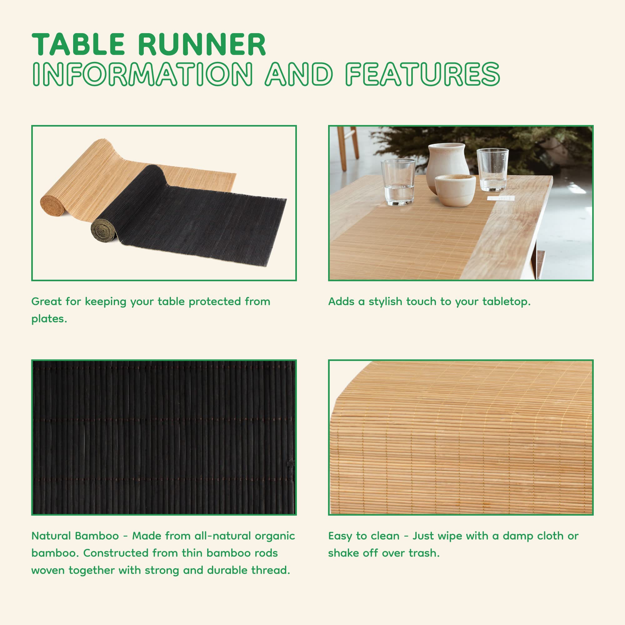 Bamboomn Black Bamboo Matchstick Natural Table Runner, Home D  Cor, 2 Pieces