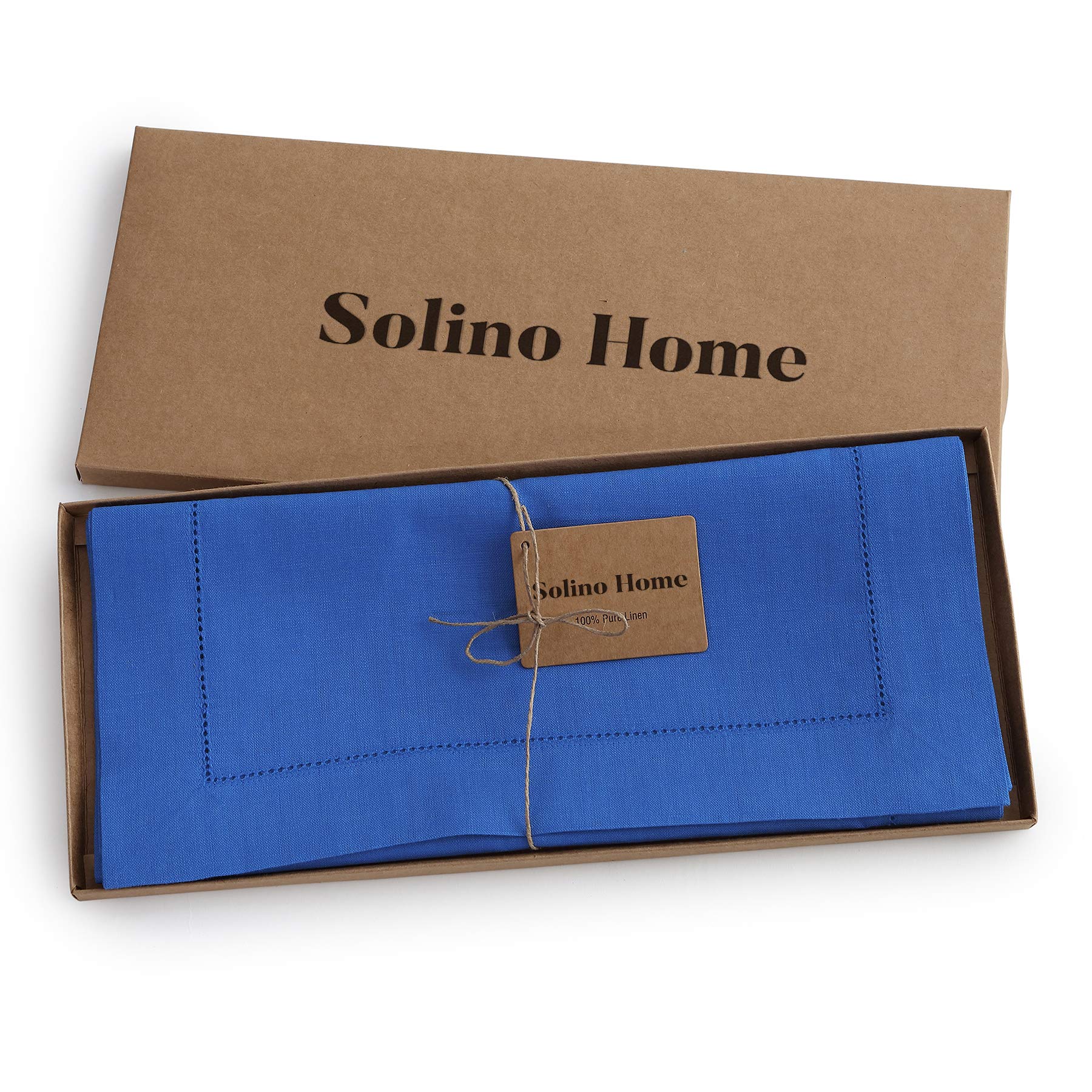 Solino Home Linen Royal Blue Table Runner 48 Inch - 100% Pure Linen Classic Hemstitch Short Table Runner 14 X 48 Inch Ideal For