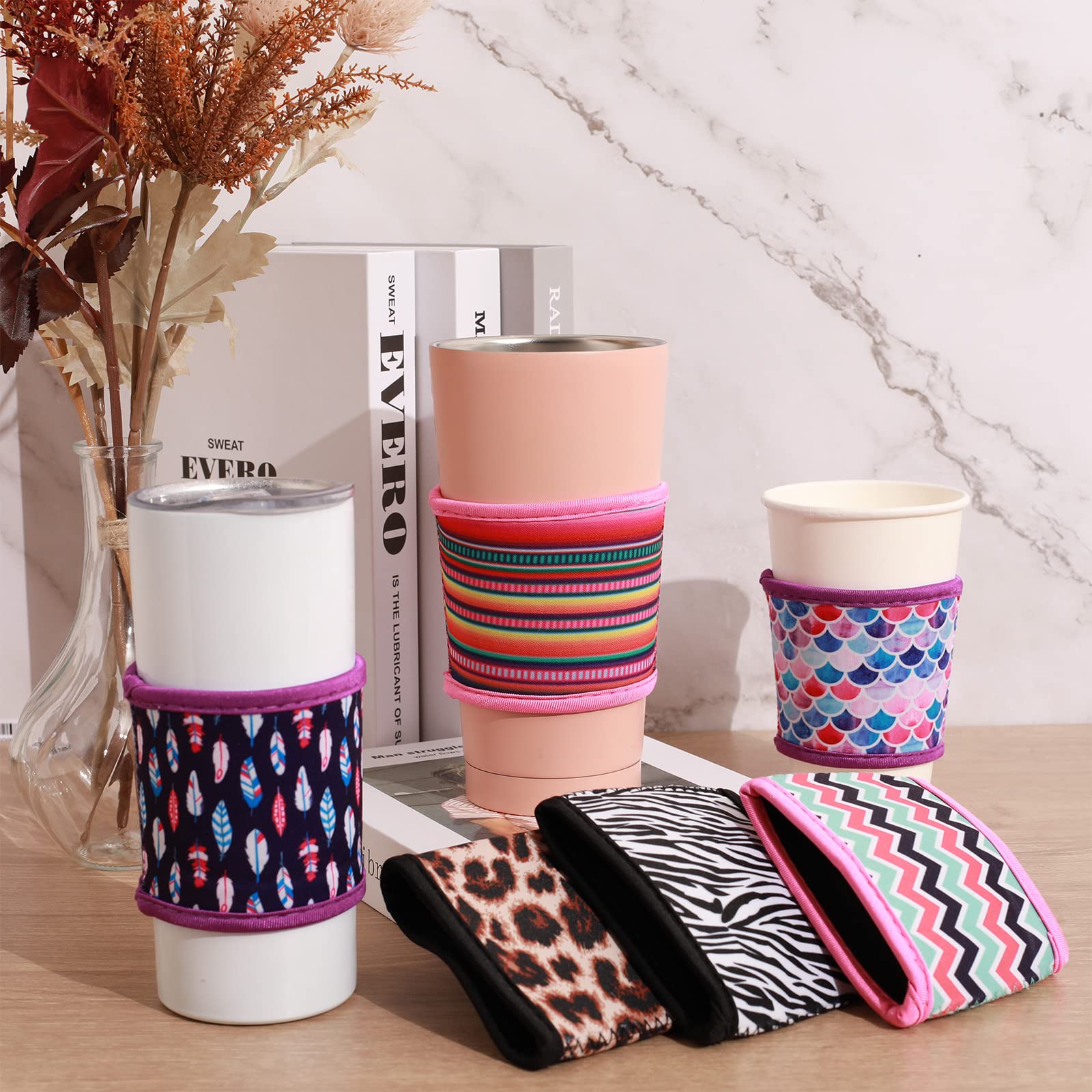 6 Pieces Hot Cup Sleeves Reusable Neoprene Cup Insulator Sleeve Washable Insulated Coffee Sleeve Heat Resistant Insulated Coffee