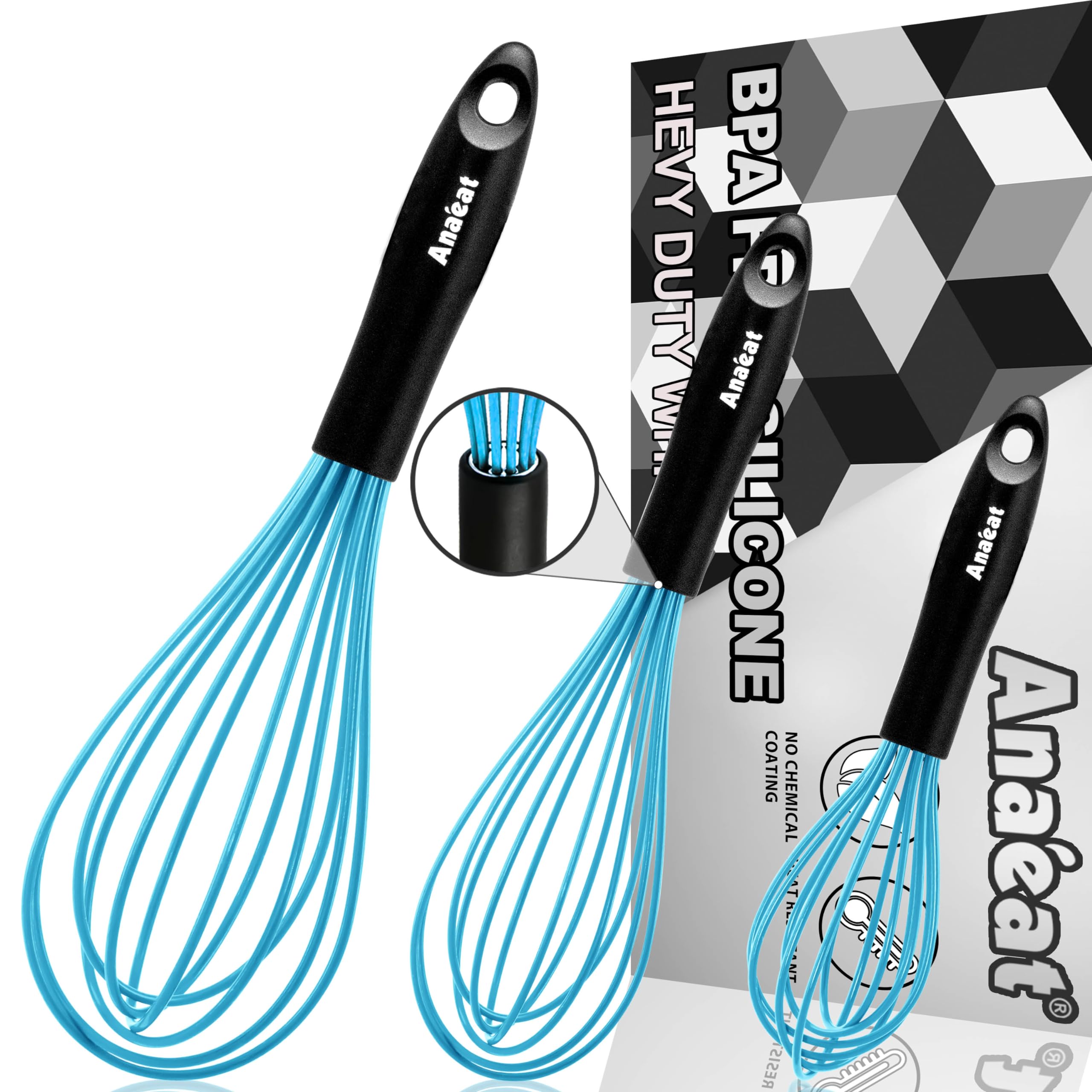 Anaeat Silicone Balloon Whisk, Perfect For Non-Stick Cookware, Milk And Egg Beater Blender, Heat Resistant Kitchen Whisks For Wh