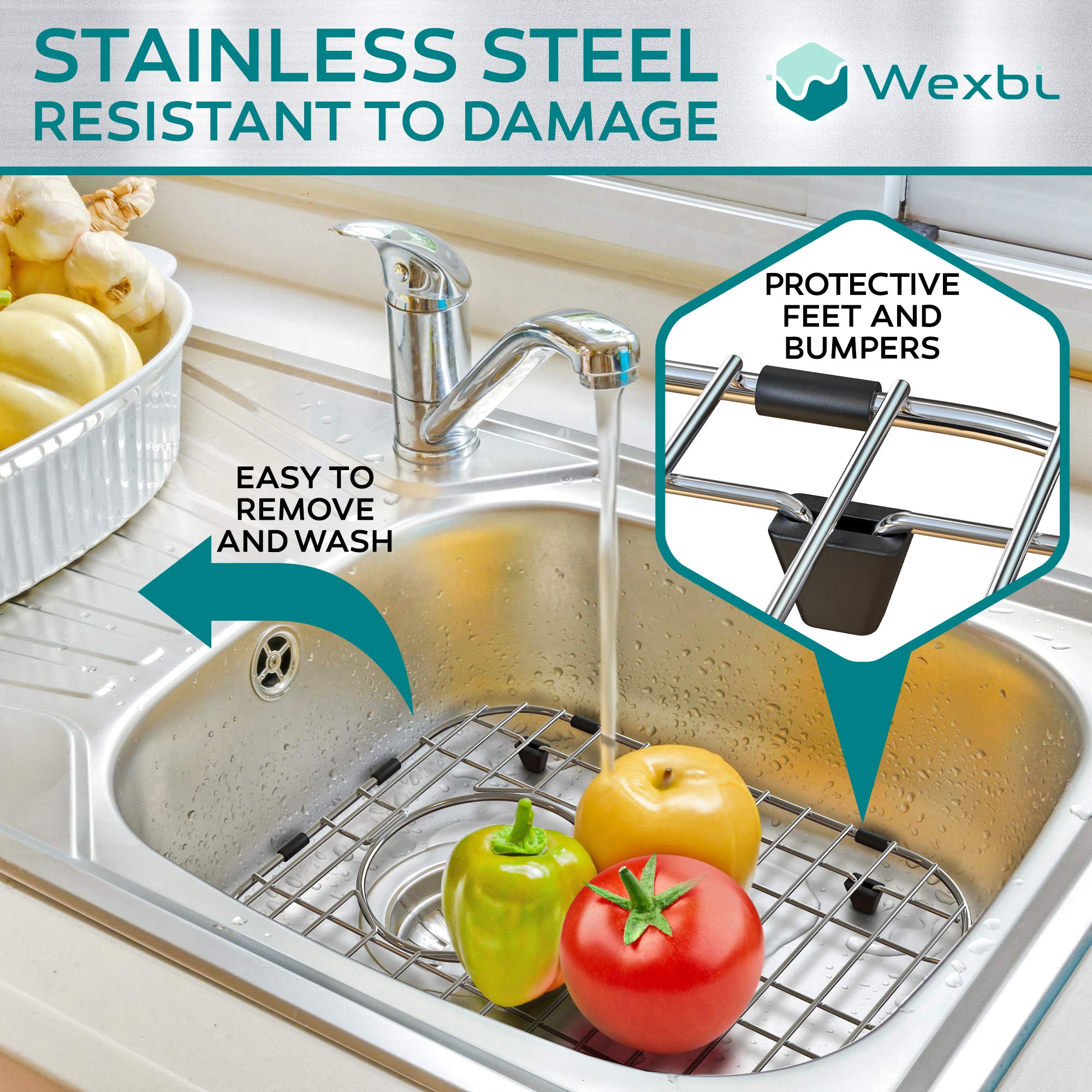 Wexbi Kitchen Sink Protectors For Double Kitchen Sink, Stainless Steel Sink Grid, Set Of Two Metal Sink Protector Mat 16 X 13 In