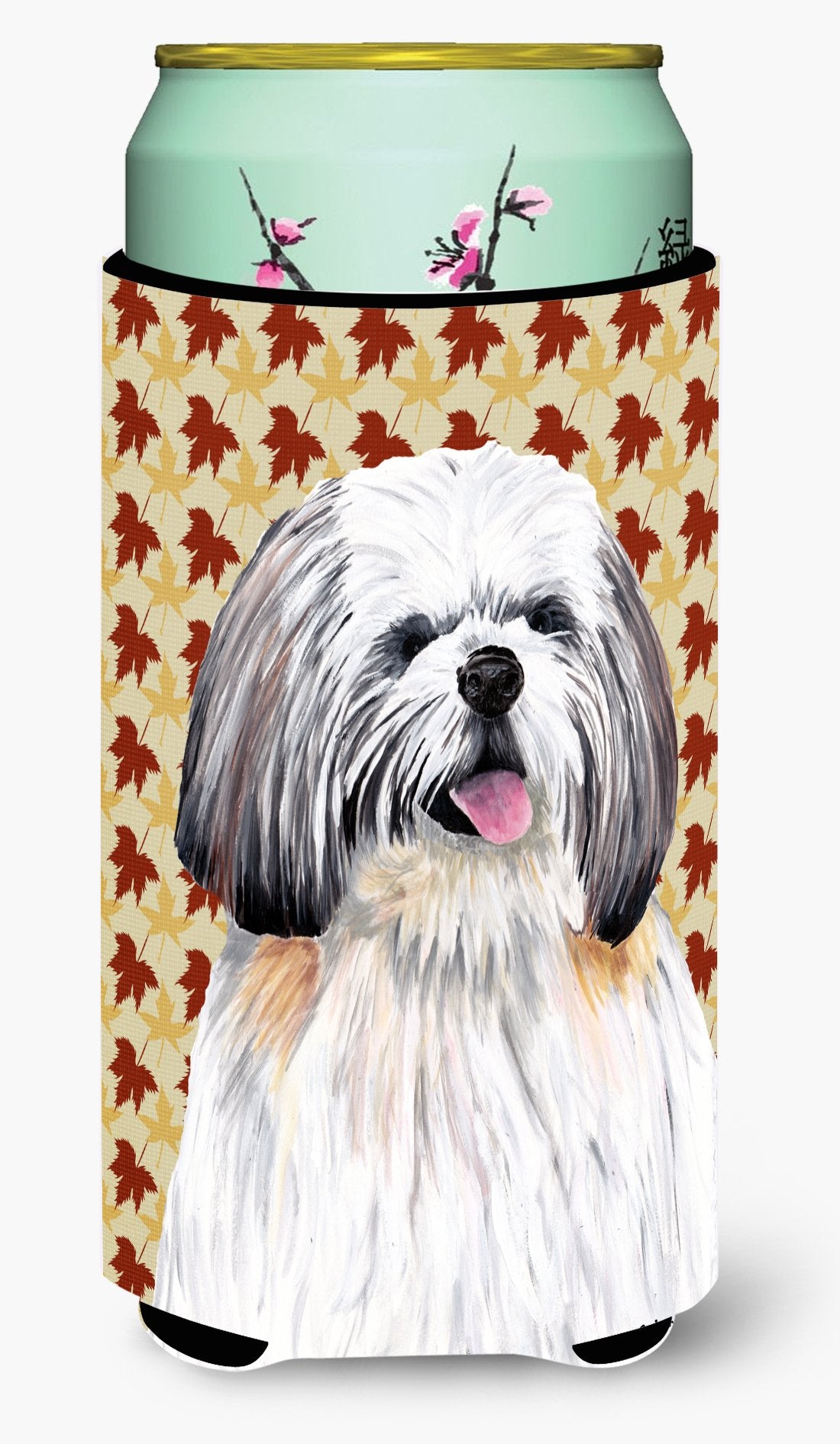 Shih Tzu Fall Leaves Portrait  Tall Boy Beverage Insulator Beverage Insulator Hugger