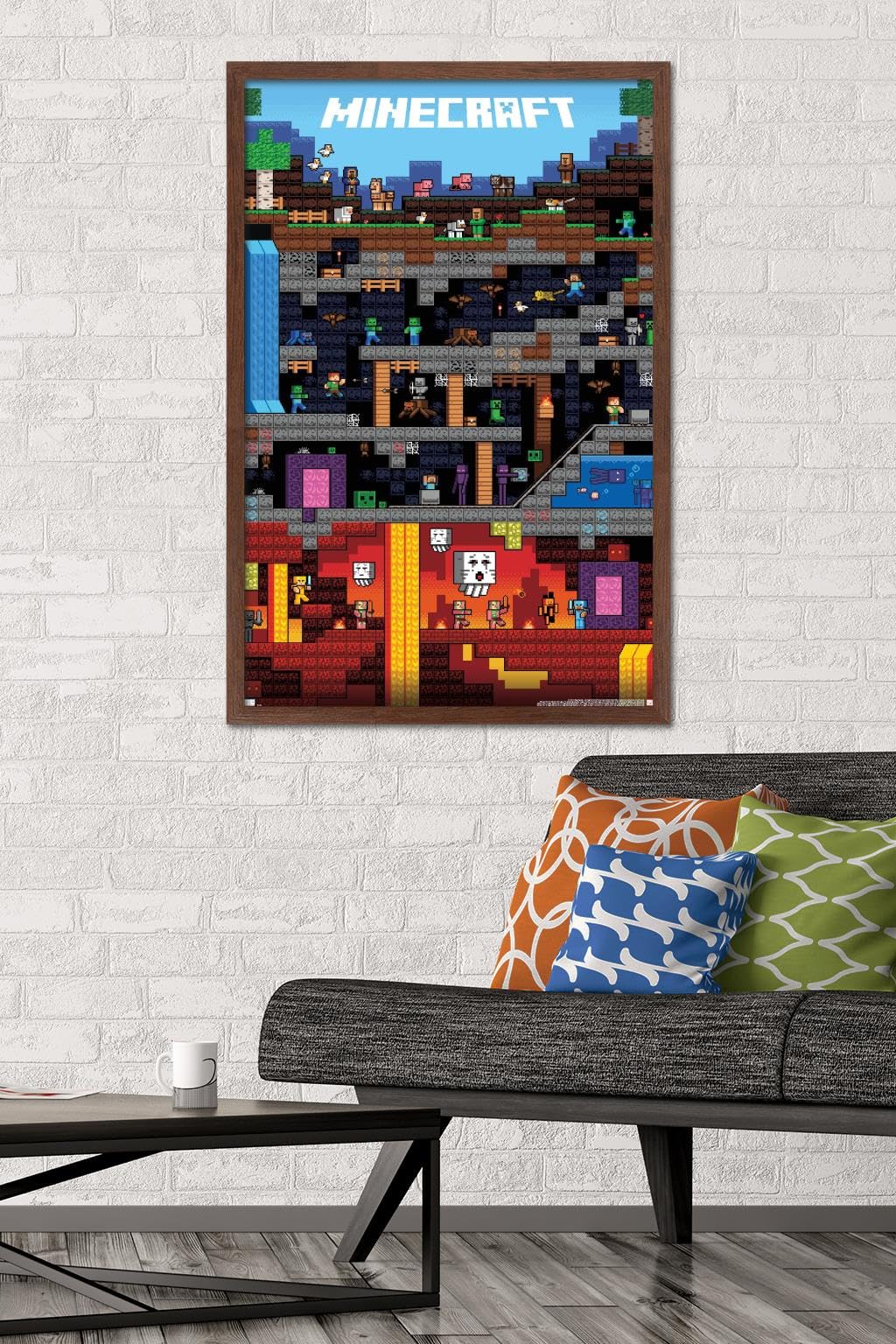 Trends International Minecraft - Worldly Wall Poster, 22.375'' X 34'', Mahogany Framed Version