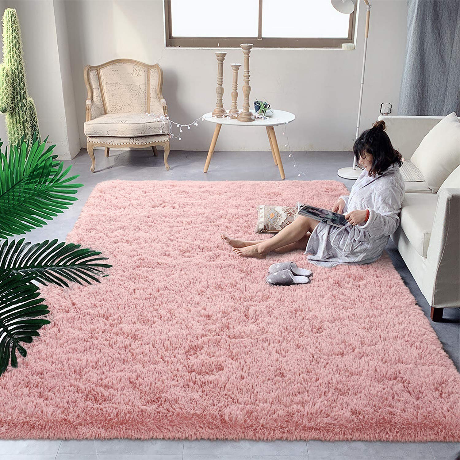 DweIke Super Soft Shaggy Rugs Fluffy Carpets, 3x5 ft, Pink Area Rug for Living Room Bedroom Girls Kids Room Nursery Home Decor, 