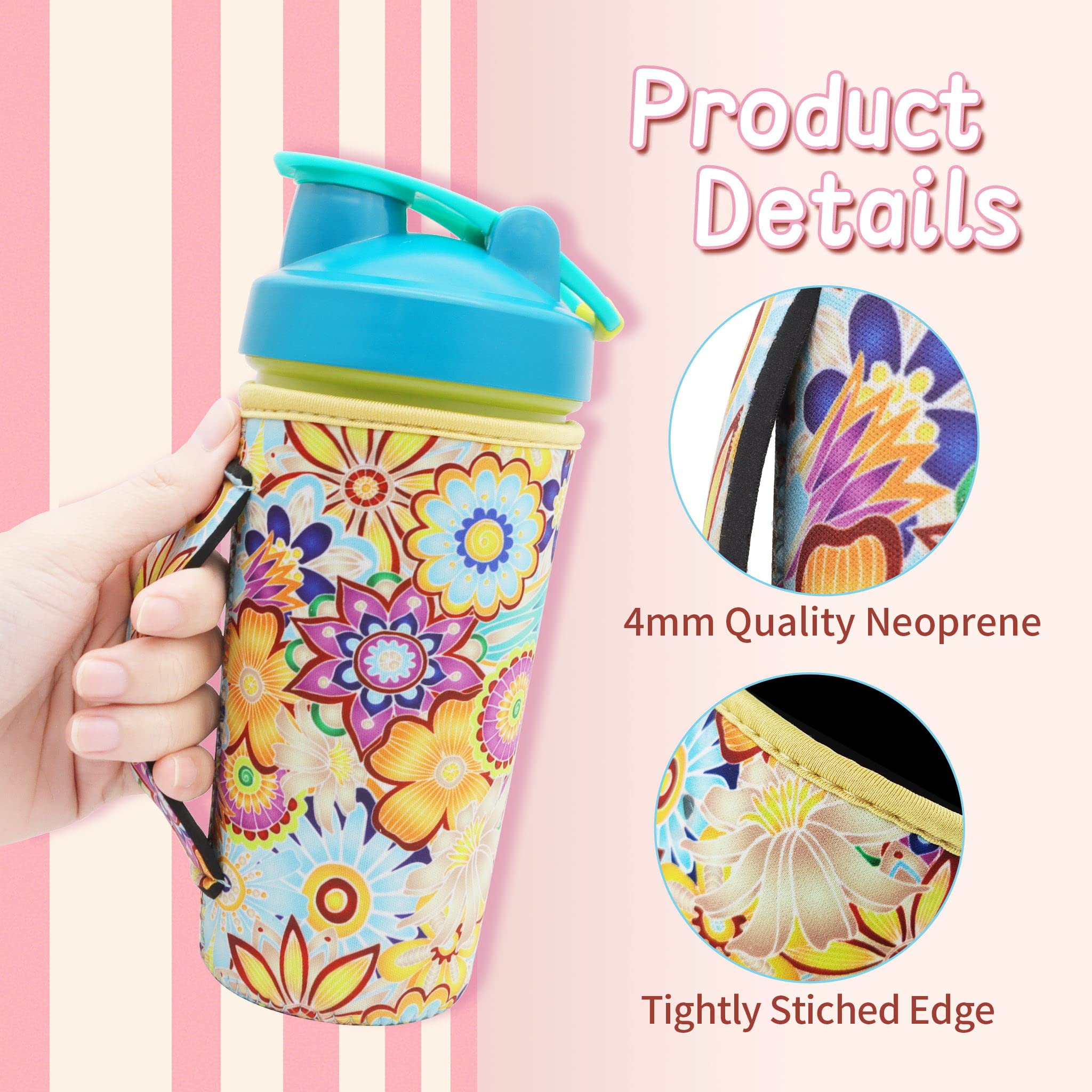 2Pack Reusable Neoprene Insulator Water Bottle Holder Sleeves With Handle Compatible With 28 Oz Blender Bottle, Yeti Rambler 20