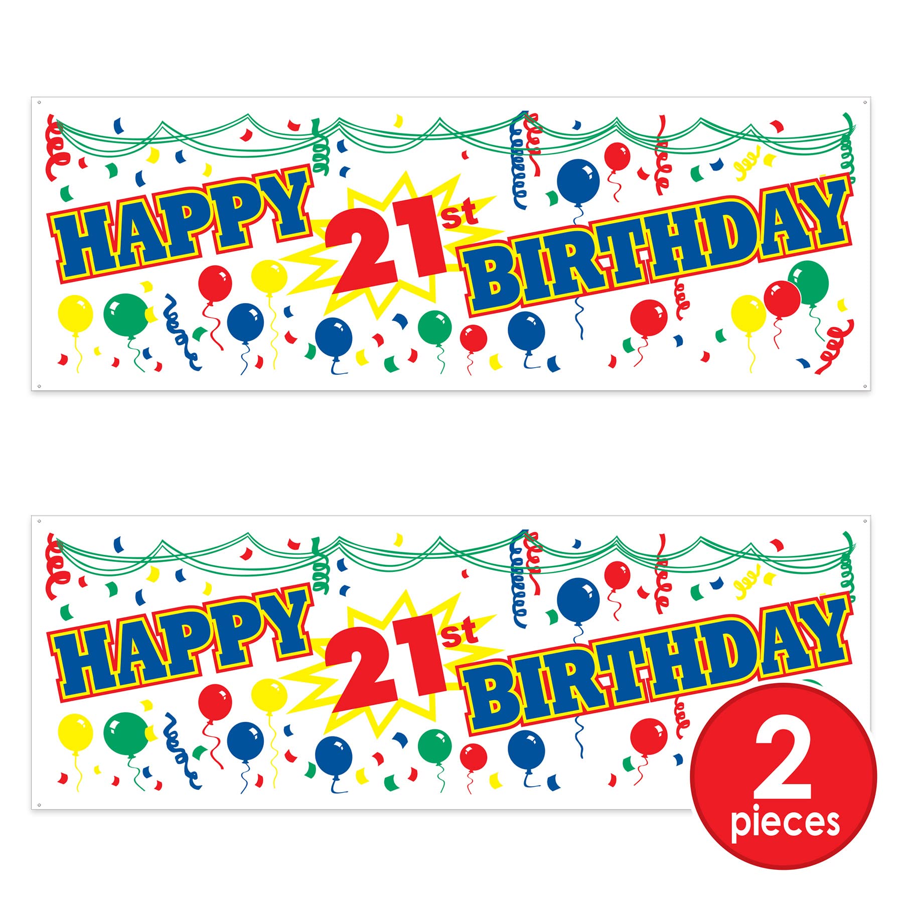 Beistle   2 Piece Happy ''21st'' Birthday Sign Banners  5' x 21''