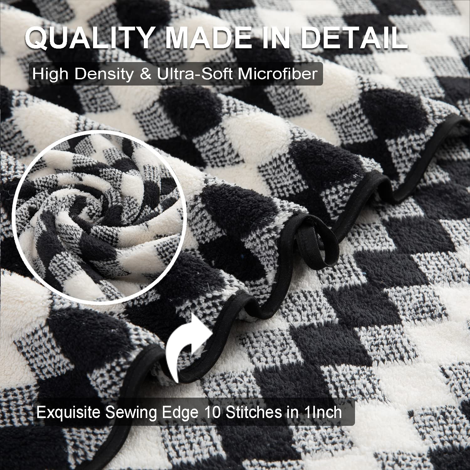 2 Hand Towel Set 16''X31'' Black White Towel Set For Bathroom,Highly Absorbent & Quick Dry Hand Towel For Daily Use,Soft Microfi