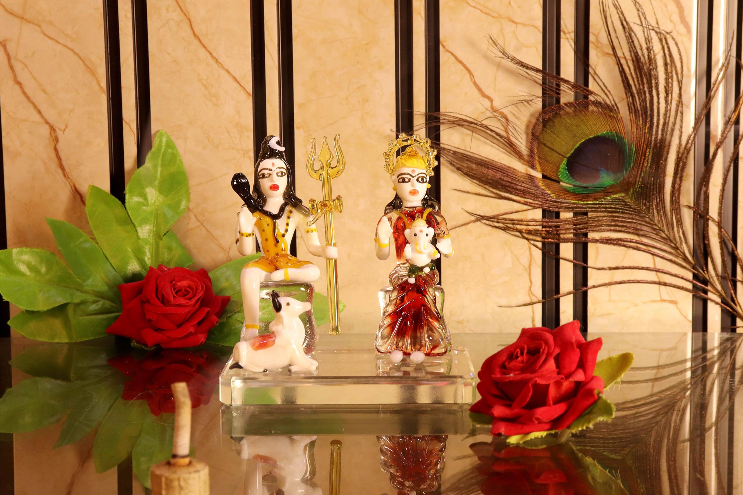Nmii Glass Idol Lord Shiv Parivar Murti Shiv Ji For Home Pooja Room Office Living Room | Lord Shiv Ganesh Ji Parvati Mata Nandi