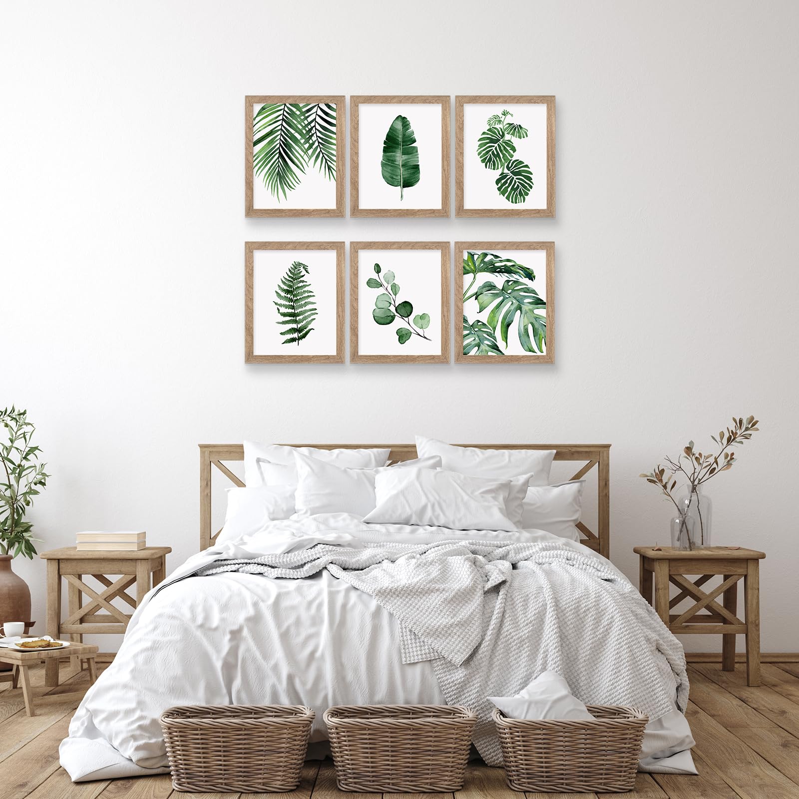 Framed Botanical Wall Art Prints Set Of 6 Tropical Leaves Canvas Decor With Frame Plant Leaf Boho Wall Decor Green Boho Pictures