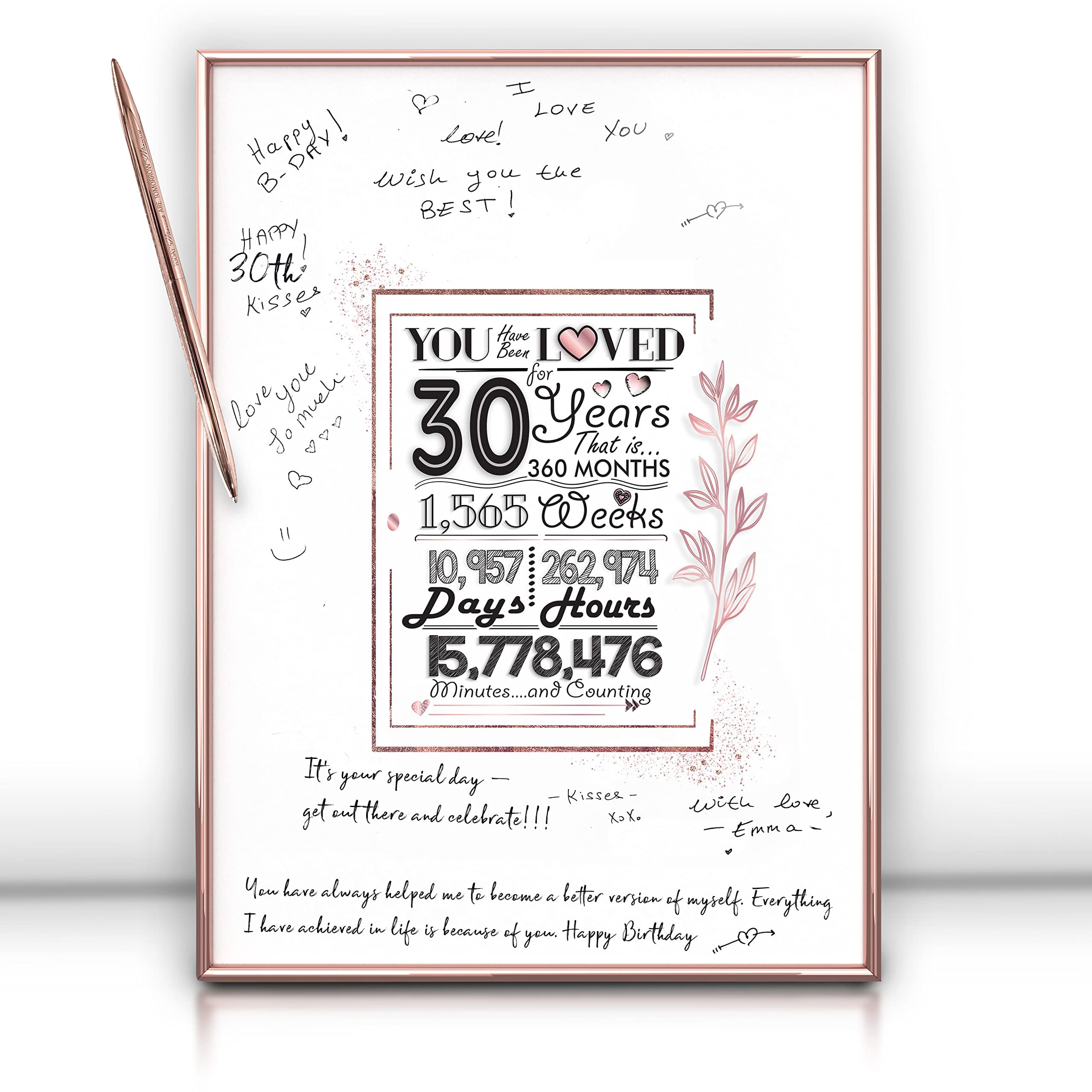 Framed Rose Gold 30Th Birthday Decorations Sign Poster For Women - 30 Birthday Gift 12 ''X16 '' Guest Party Favors Book Alternat