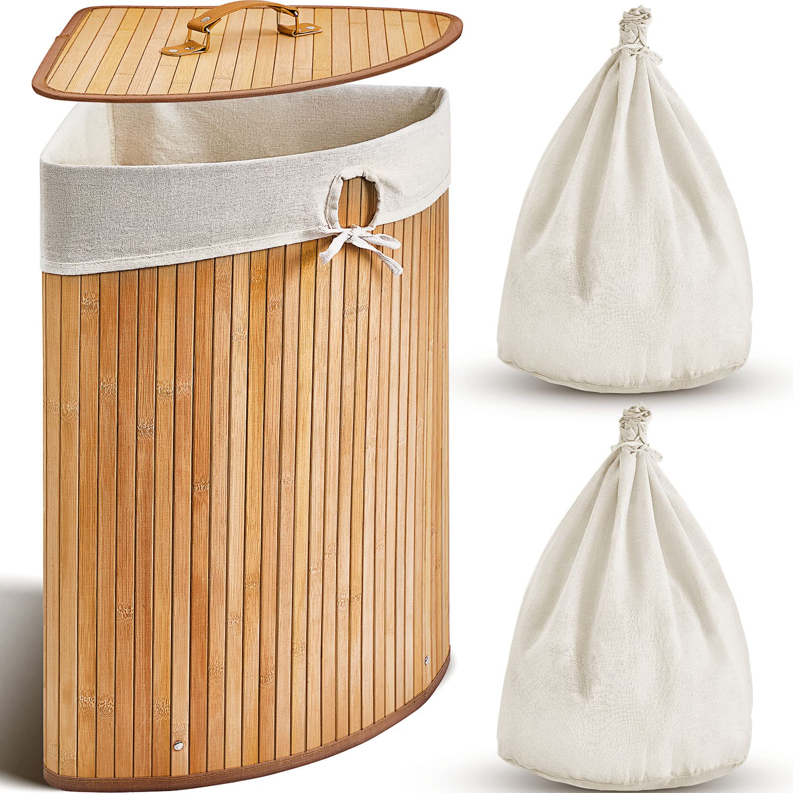 Corner Bamboo Laundry Hamper With Lid And Removable Liner Bamboo Laundry Basket With Handle Corner Hamper Bamboo Hamper Washing