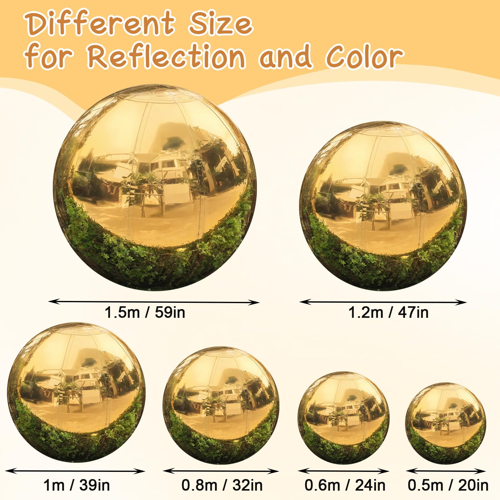 VEBESYET Gold Inflatable Mirror Ball 1m Reusable Large Event Decoration Balloon PVC Bubble Balloon for Party, Wedding, Decor (1