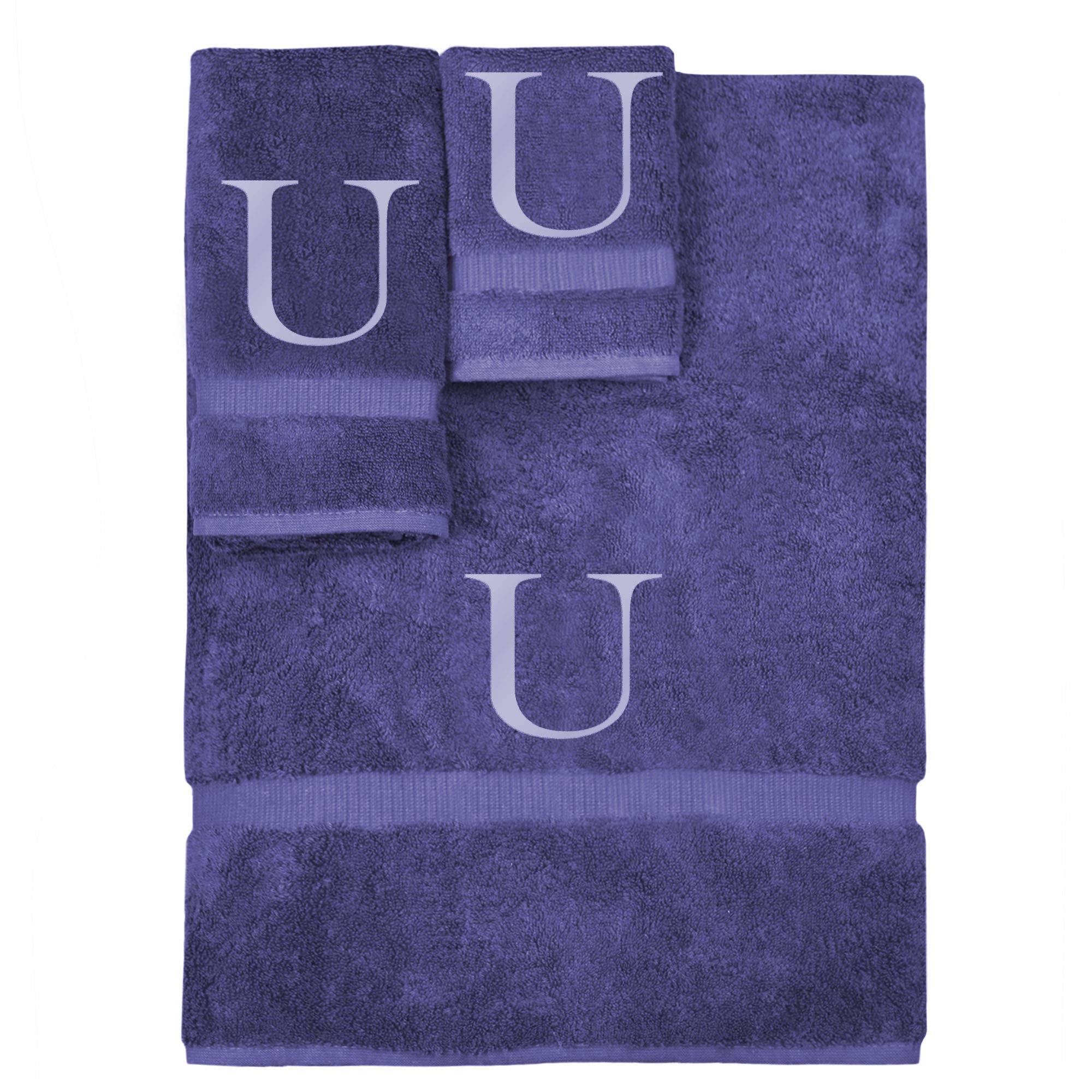 Monogrammed Towel Set, Personalized Gift, Set Of 3- Silver Block Letter Embroidered Towel - Extra Absorbent 100% Turkish Cotton