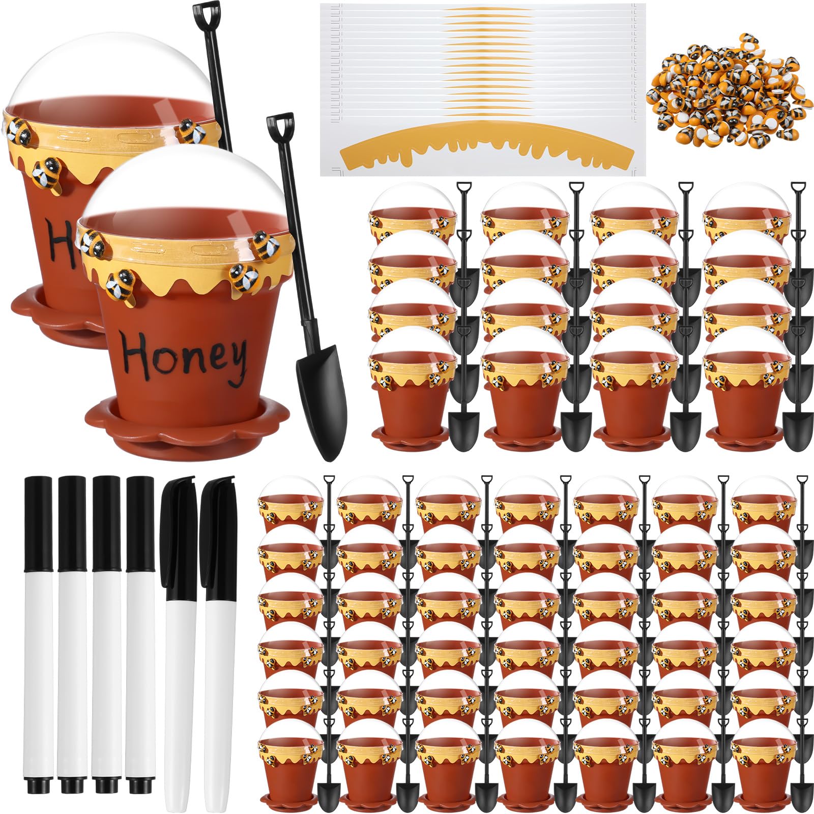 Jingmore 60 Sets Bee Honey Jar Pots Party Favors Bulk, Brown
