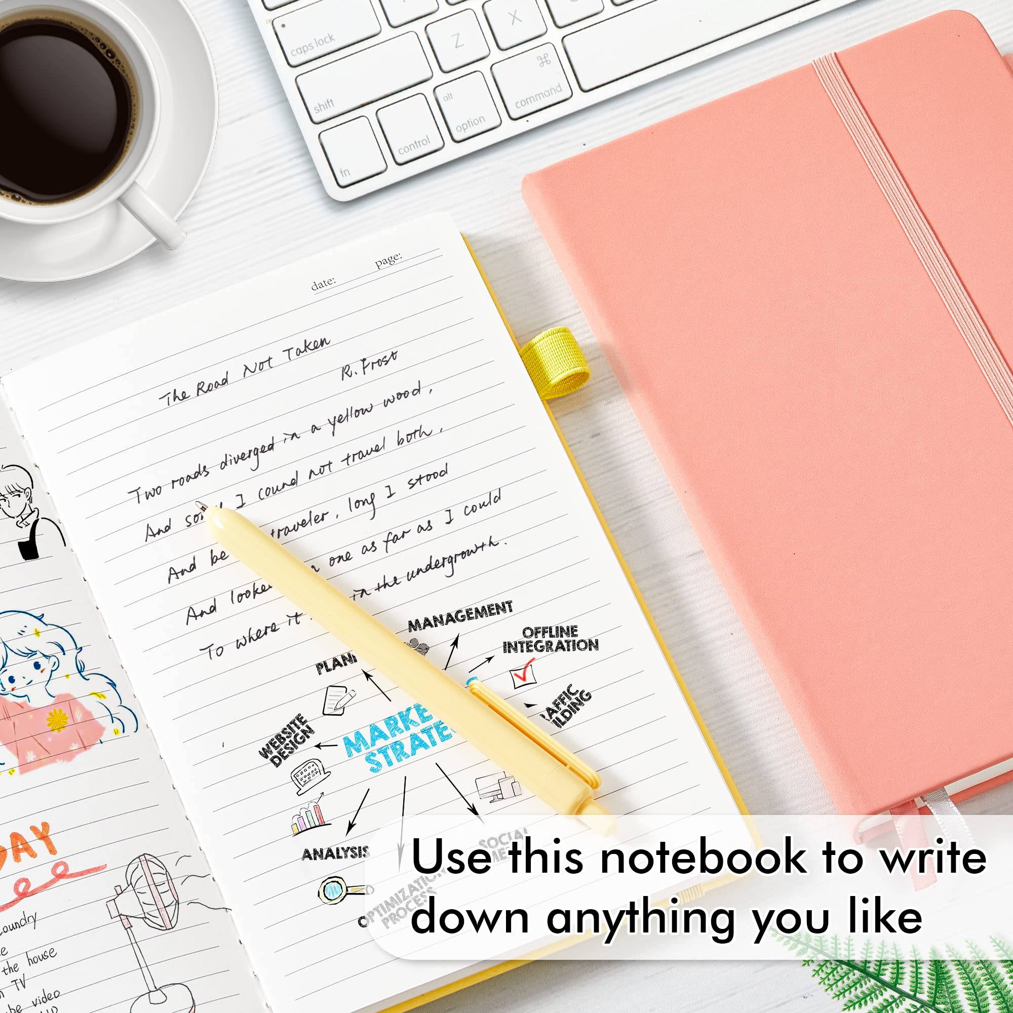 Feela Hardcover Notebook For Work, Classic Ruled Lined Journal Set School Business Supplies, With 3 Black Pens, 120 Gsm, 51Ax83A