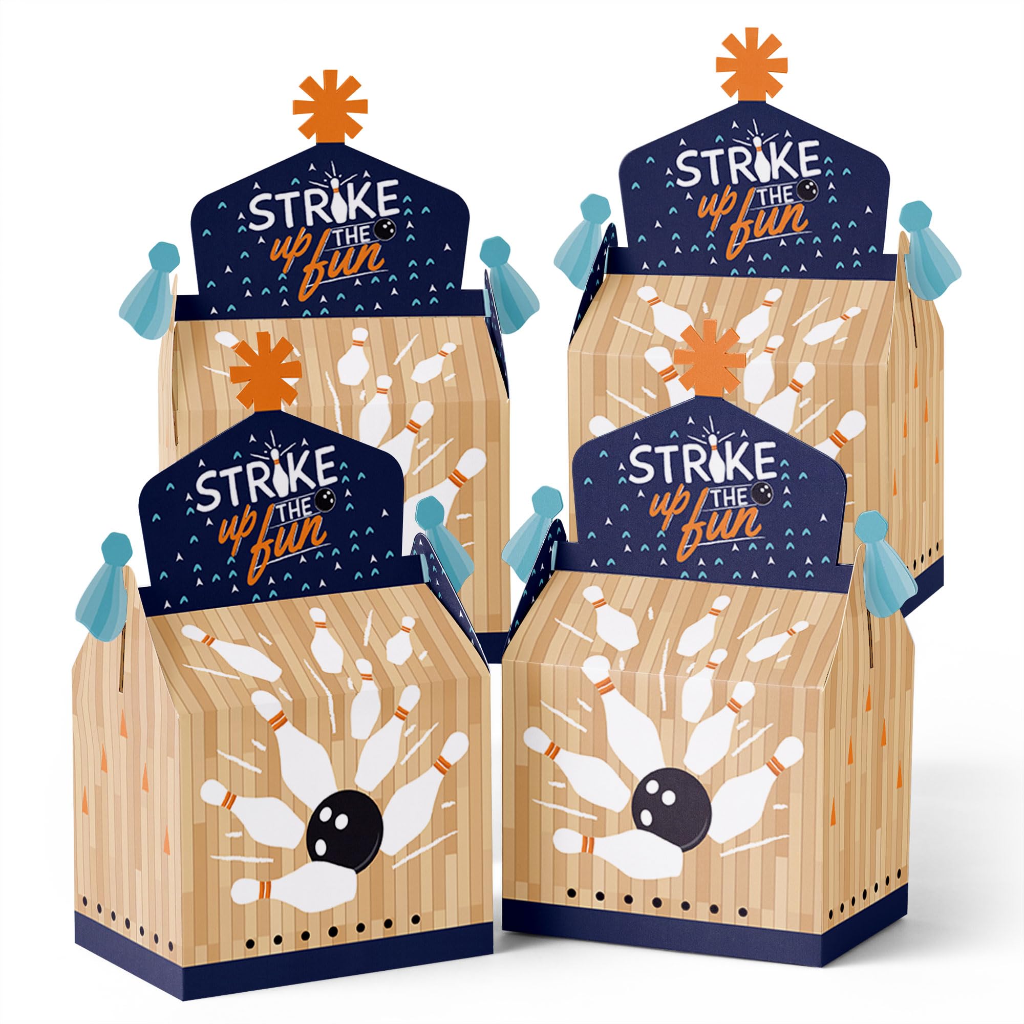 Big Dot of Happiness Strike Up the Fun - Bowling - Treat Box Party Favors - Birthday Party or Baby Shower Goodie Gable Boxes - Set of 12