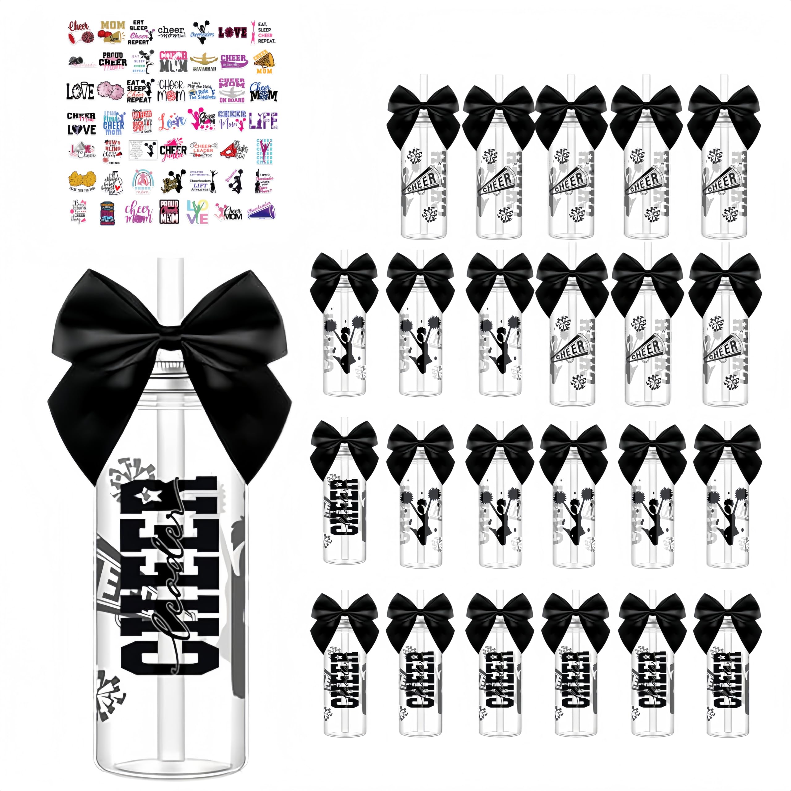Zenirob 24 Pcs Black Bow Cheerleader Gift Bulk 14oz Cheer Team Cup