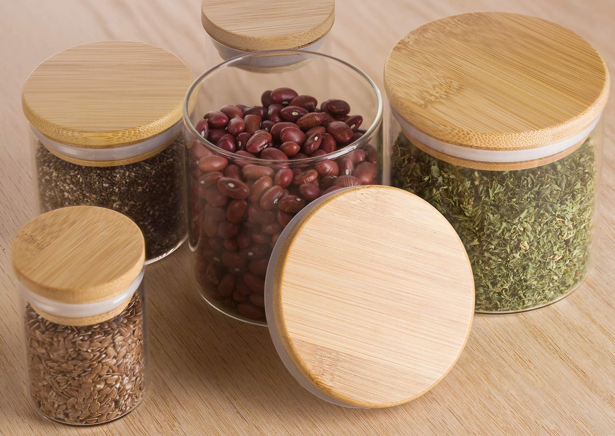 Juvitus 10 Oz Clear Glass Jar With Bamboo Silicone Sealed Lid (4 Pack)