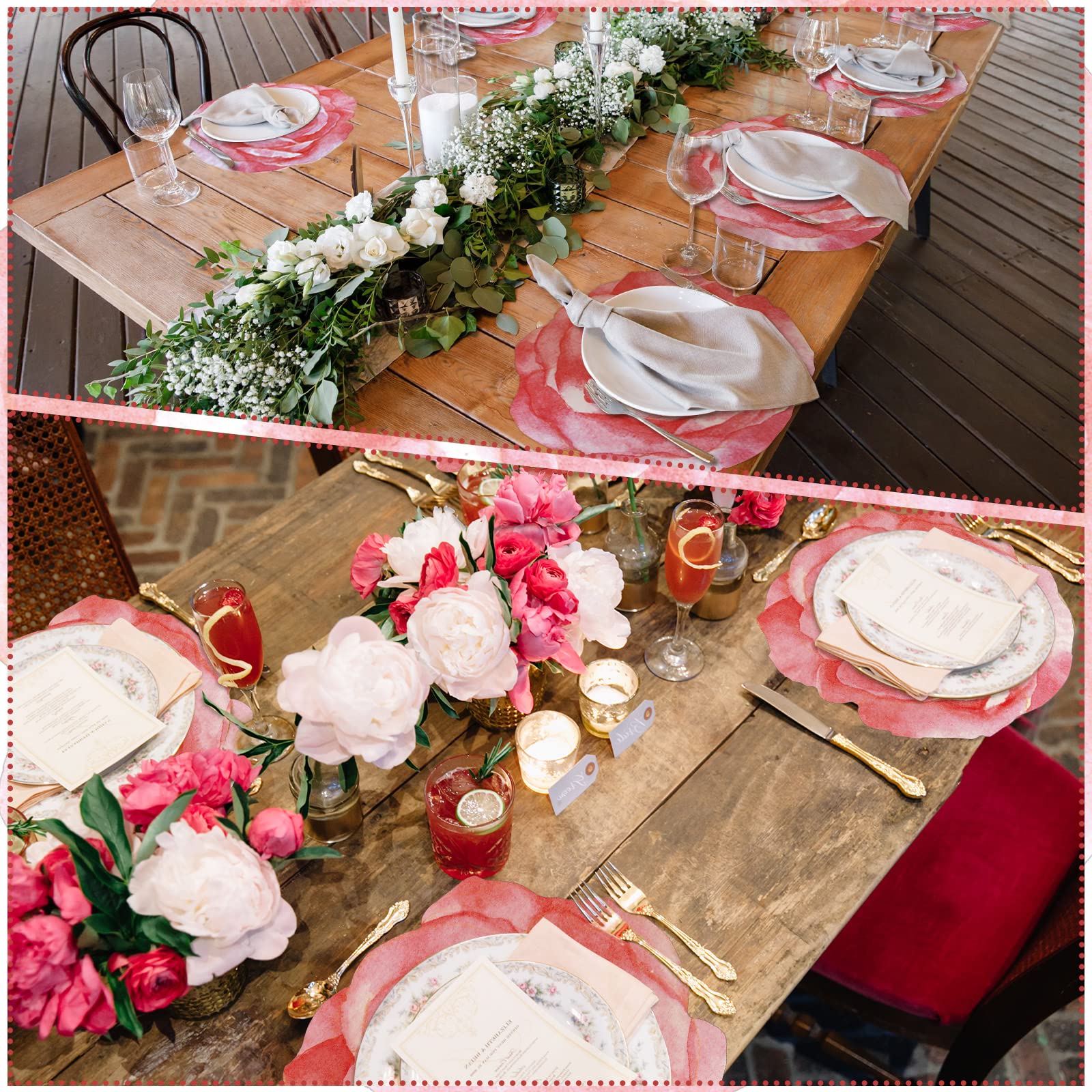 Teling 100 Packs Pink Flower Disposable Placemat Table Placemats Pink Flower Disposable Placemats 13 Inch Paper Placemats For Br