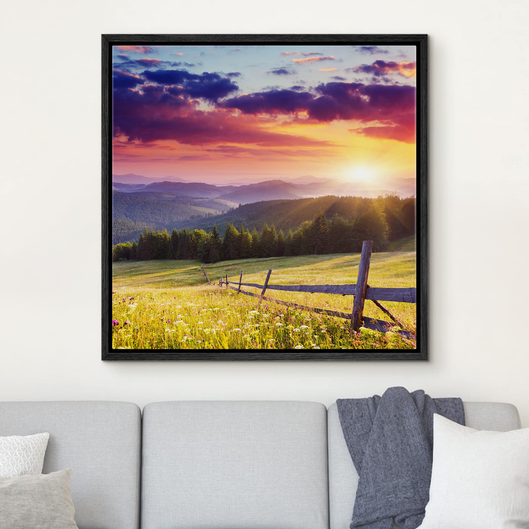 Wall26 Framed Canvas Prints Wall Art - Majestic Sunset In The Mountains Landscape, Beautiful Mountain Scenery Modern Art Stretch
