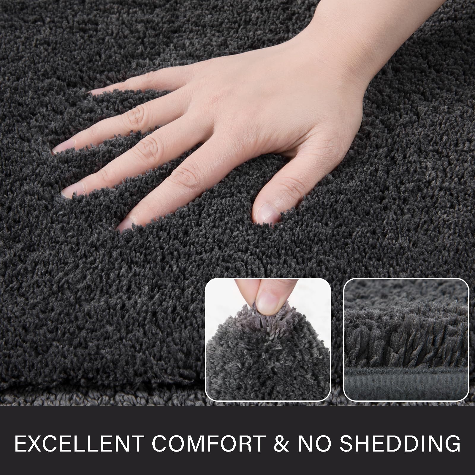 Lochas Bathroom Rug Set Dark Grey, Soft Bath Rug Set 2 Piece Set, Toilet Mat U-Shaped 20X20 And 34X20 Bathroom Rugs, Quickly Dry