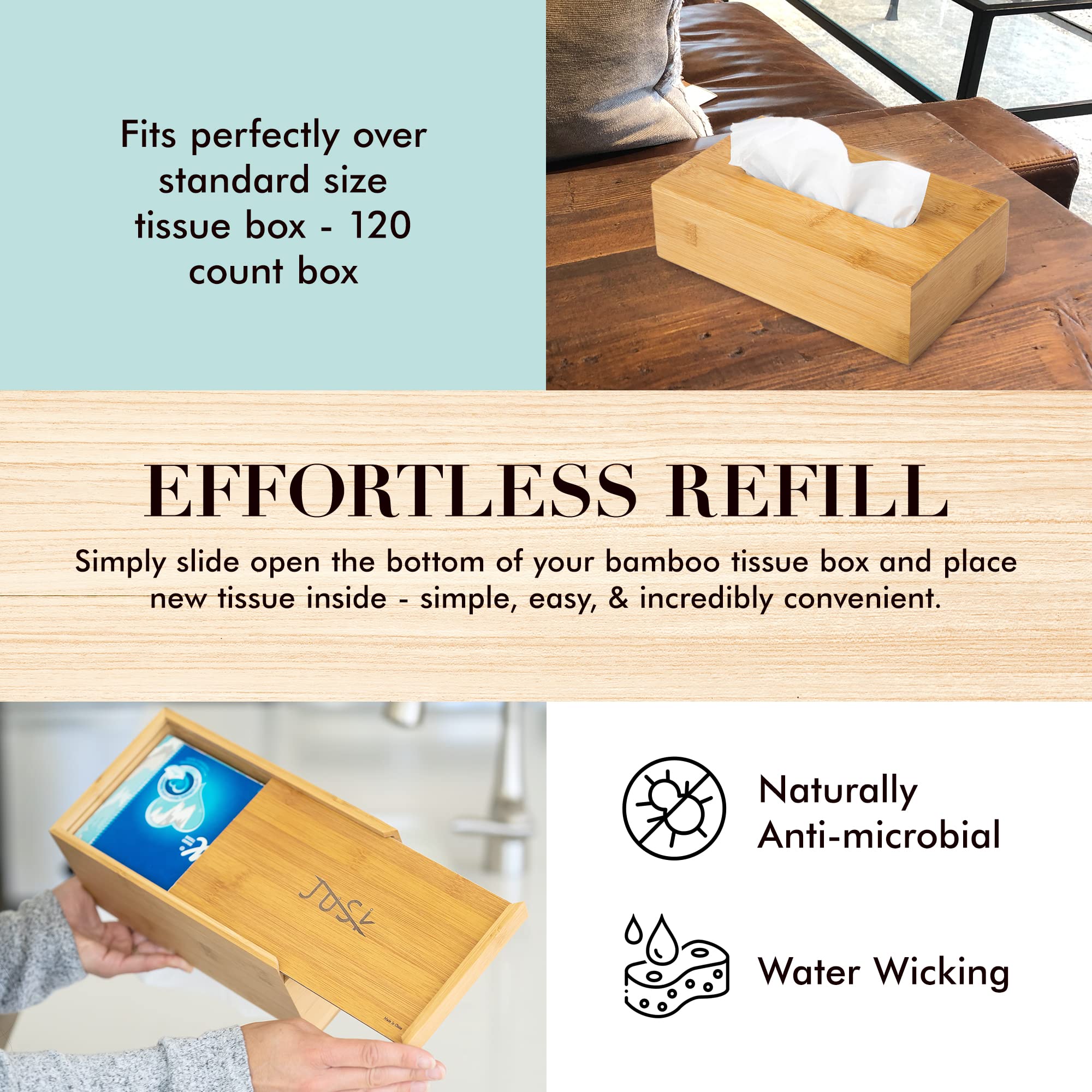 Jusk Design Tissue Box Holder - Modern, Minimalist, And Durable Wooden Tissue Box With Sliding Bottom, Easy-Refill- Premium-Qual