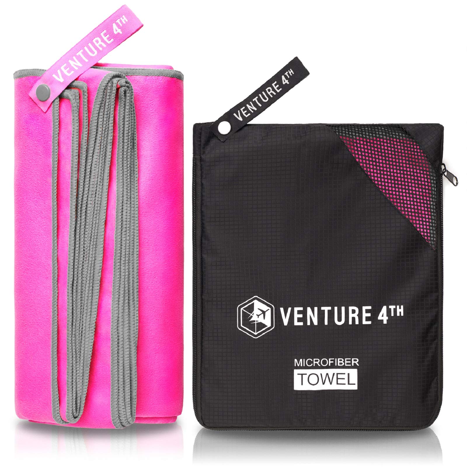 Venture 4Th Microfiber Gym Towel  Workout Towels Gym - Fast Drying And Lightweight (Pink-Gray Large)