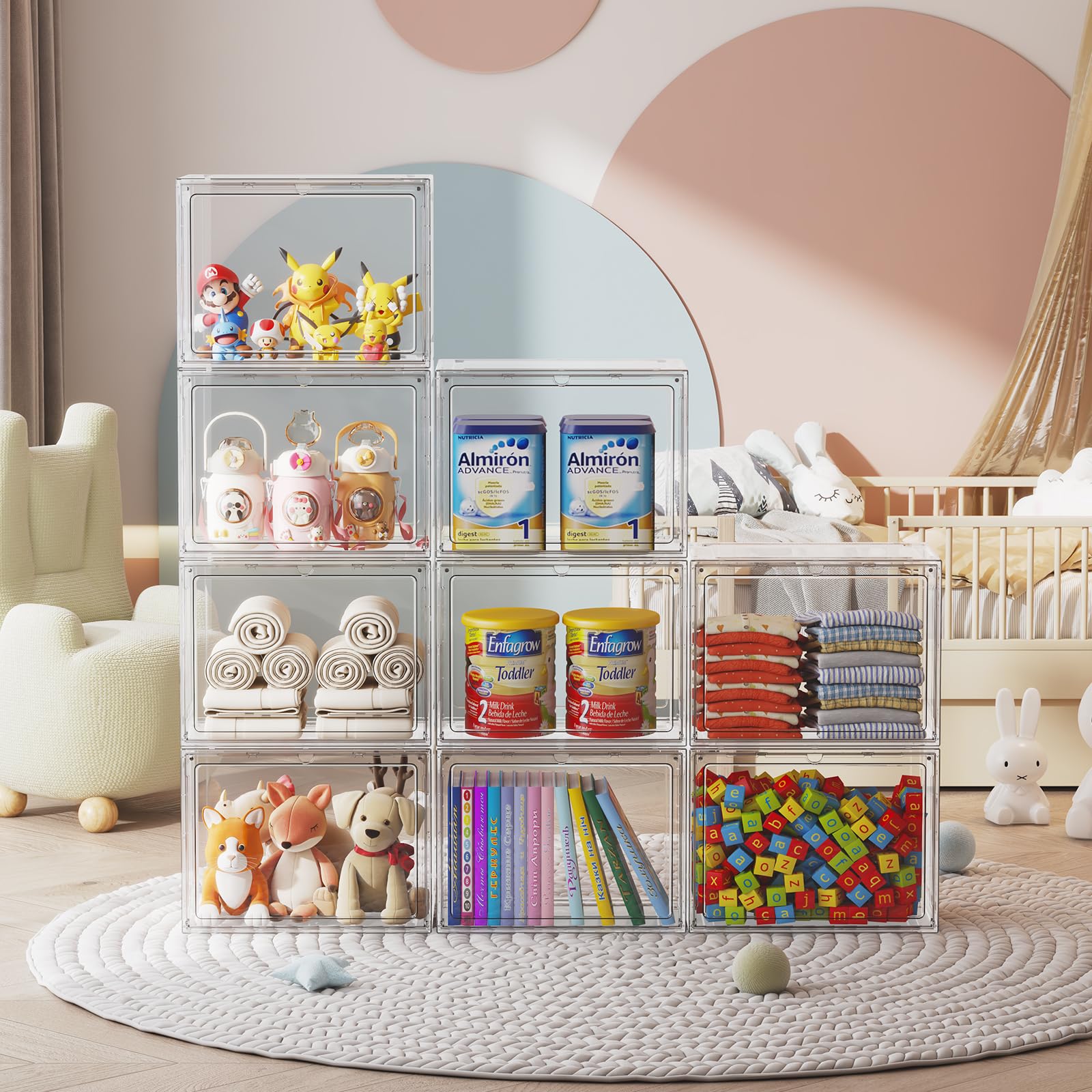 Mshomely Stackable Storage Bins With Lids 5 Packs Clear Plastic Storage Containers With Magnetic Door, Storage Boxes For Organiz
