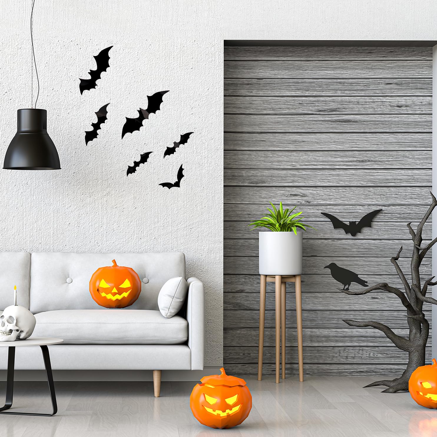 Bobobag 120 Pcs 3D Bats Halloween Decorations,Halloween Wall Decor 4 Sizes Black Bats Sticker For Wall Window