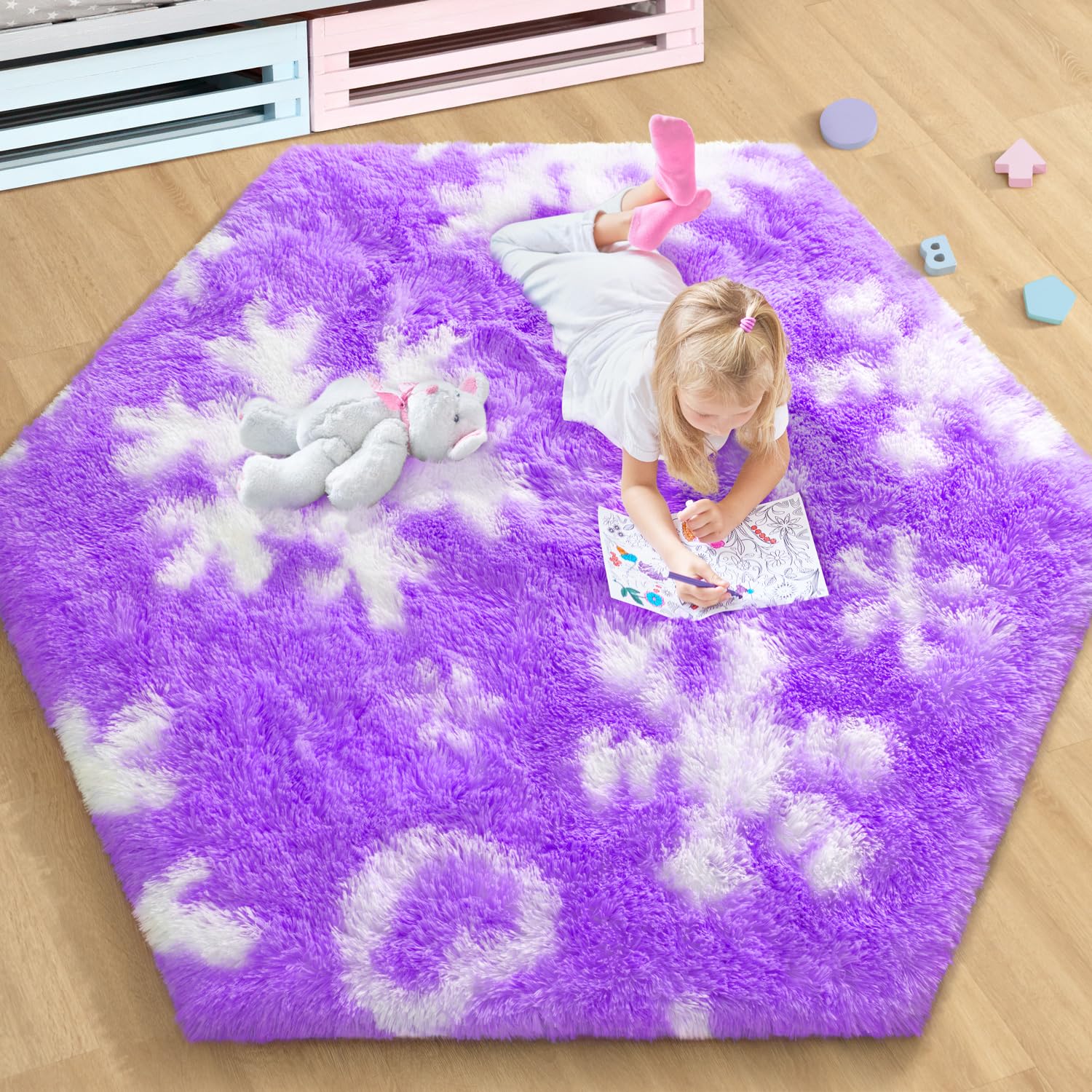EVOIONOS Purple Princess Tent Rug, 4x4.6 Feet Purple Rugs for Girls Bedroom, Fluffy Purple Snowflake Rug for Room Decor, Plush C