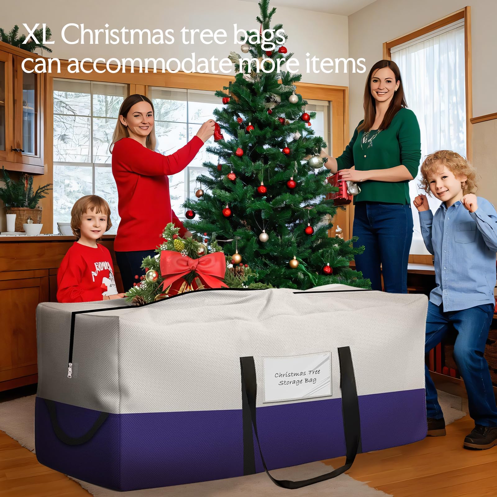 NAVTUE Christmas Tree Bag, Heavy Duty 600D Oxford, Fits Up to 10 FT Trees, Dampproof with Dual Zipper, White & Blue