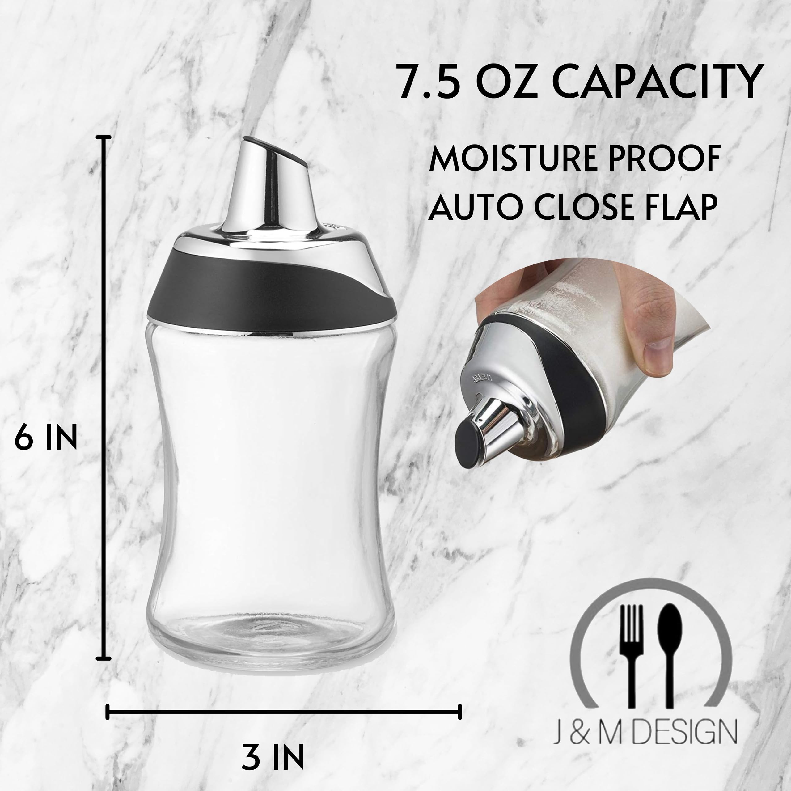 J&M Design Sugar Dispenser With Pour Spout Lid Sugar Container Shaker Coffee Bar Accessories Organizer Essentials Powdered Cream