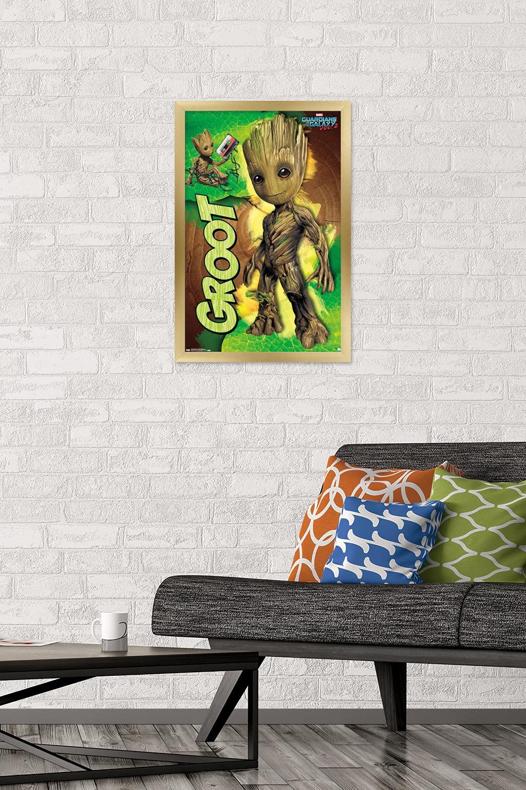 Trends International Marvel Cinematic Universe - Guardians Of The Galaxy 2 - Groot Wall Poster, 14.725'' X 22.375'', Gold Framed