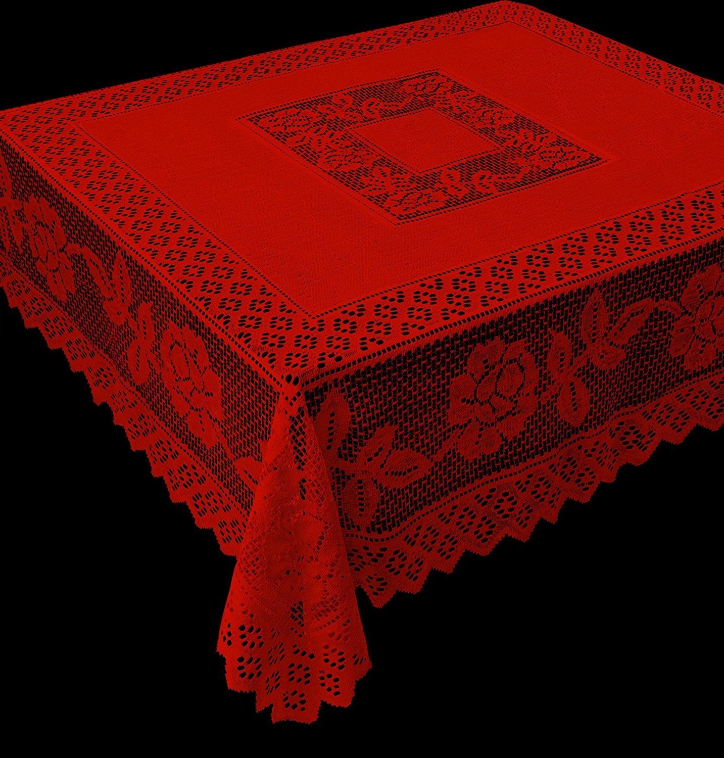 Tablecloth Grega Design Brazilian Lace 59x59 Inches Red Color 100 Percent Polyester