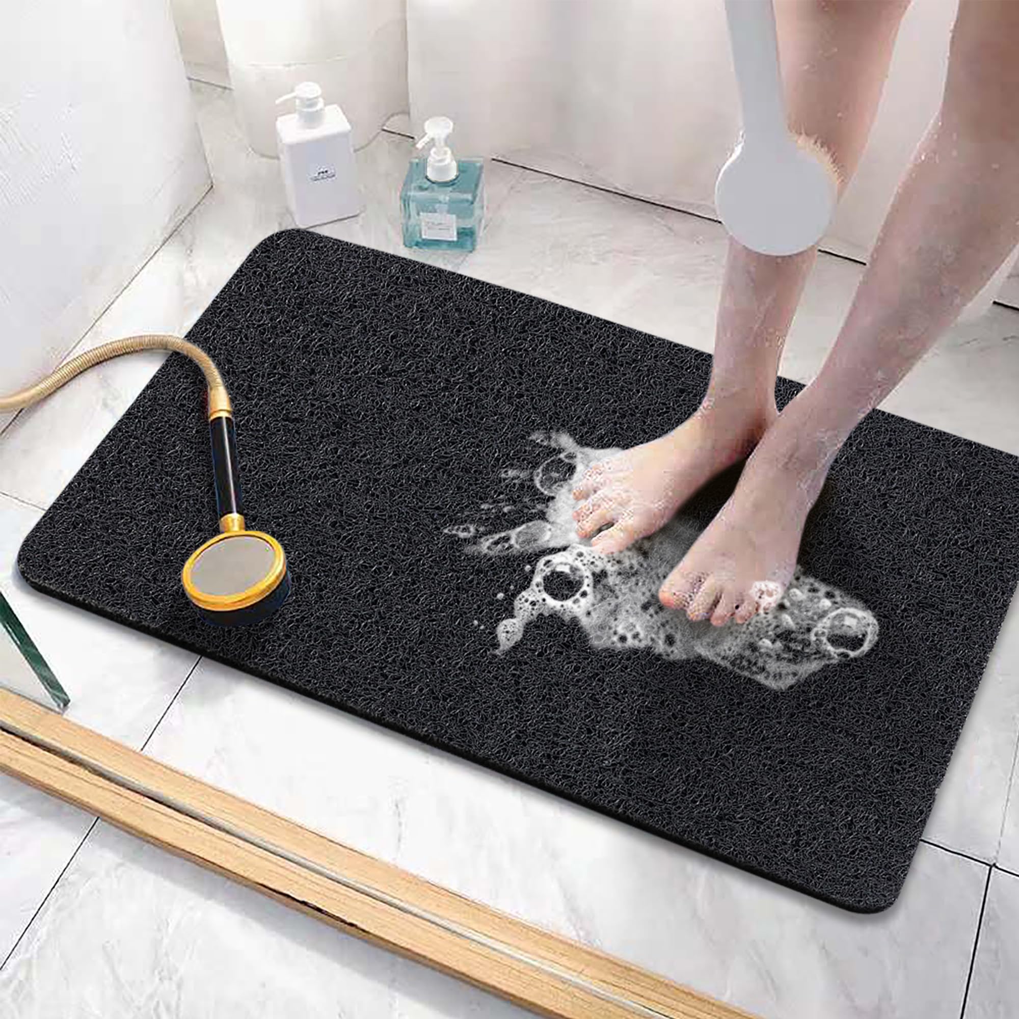Asvin Soft Textured Bath, Shower, Tub Mat, 24X16 Inch, Phthalate Free, Non Slip Comfort Bathtub Mats With Drain, Pvc Loofah Bath