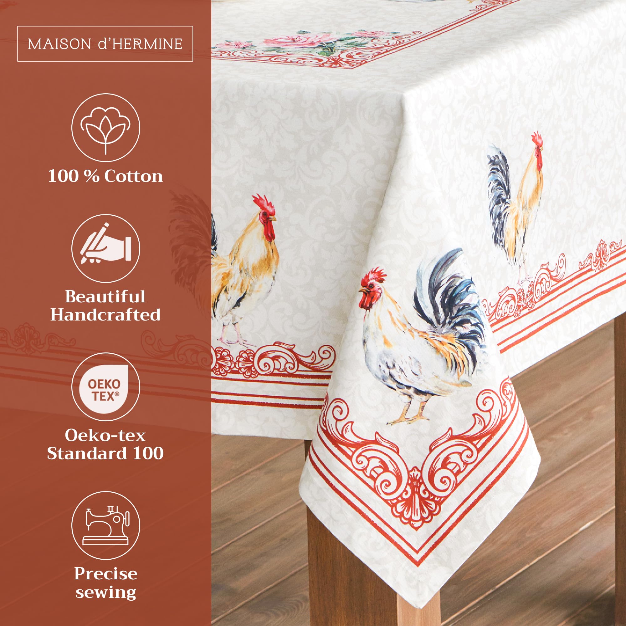 Maison D' Hermine Tablecloth 100% Cotton 60X90 Washable Rectangle Table Cover Decorative Tablecloths For Dining, Buffet Part