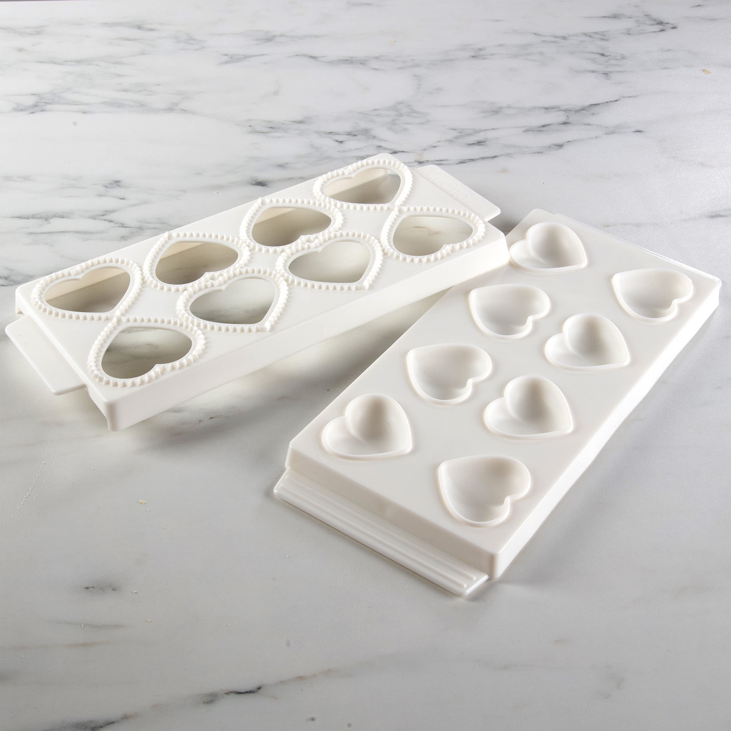 Mini Heart Ravioli Molds (2 Pk)- Homemade Filled Pasta Maker- 2 Pc Tray & Press Makes 8 Stuffed Raviolis At A Time, Easy To Use