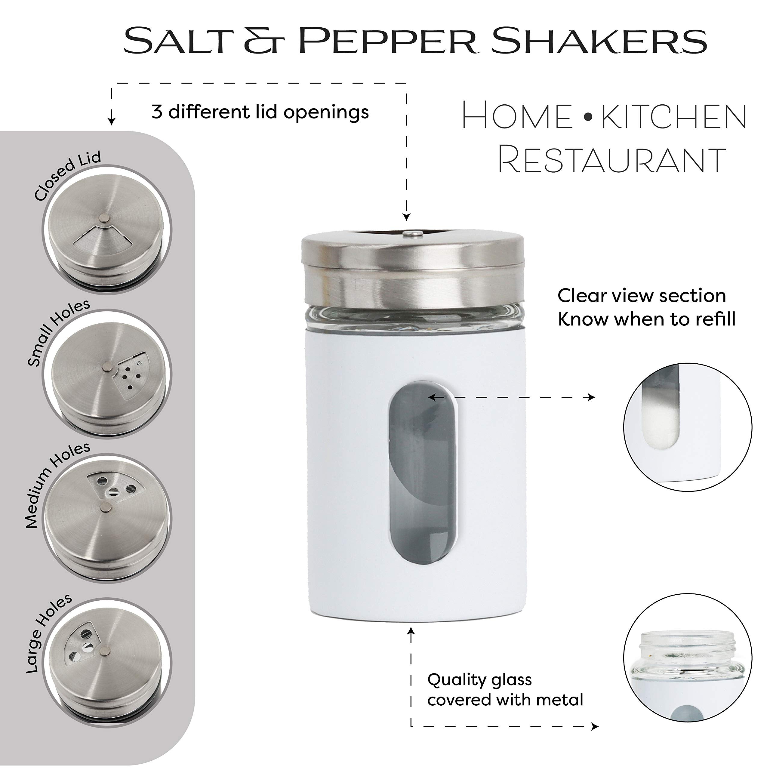 White Salt Pepper Shakers Retro Spice Jars Glass - Set Of 2