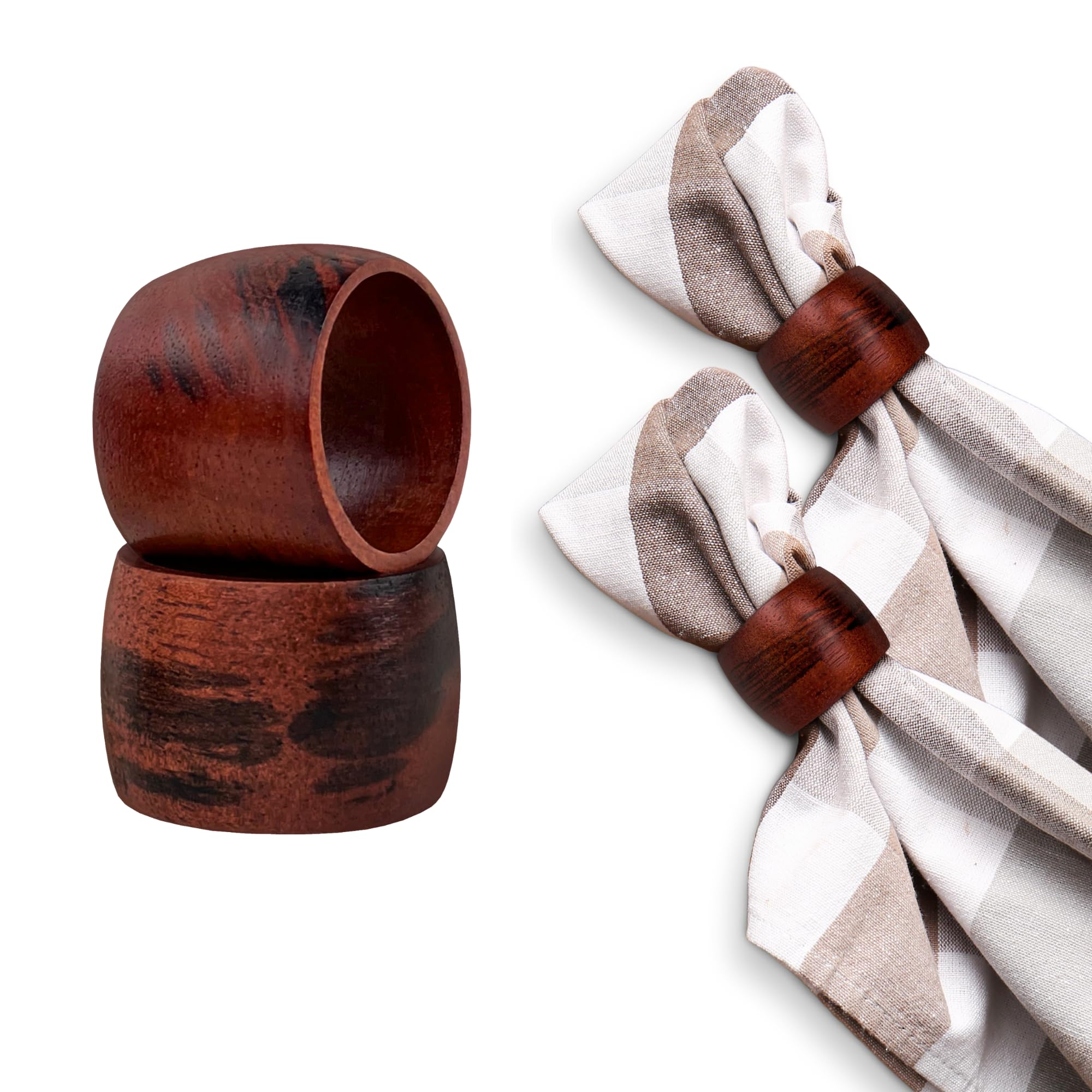 Ilot Wooden Napkin Rings Set Of 12 Handmade Napking Holders For Dining Tableware, Thanksgiving, Party, Table D  Cor (Rounded)