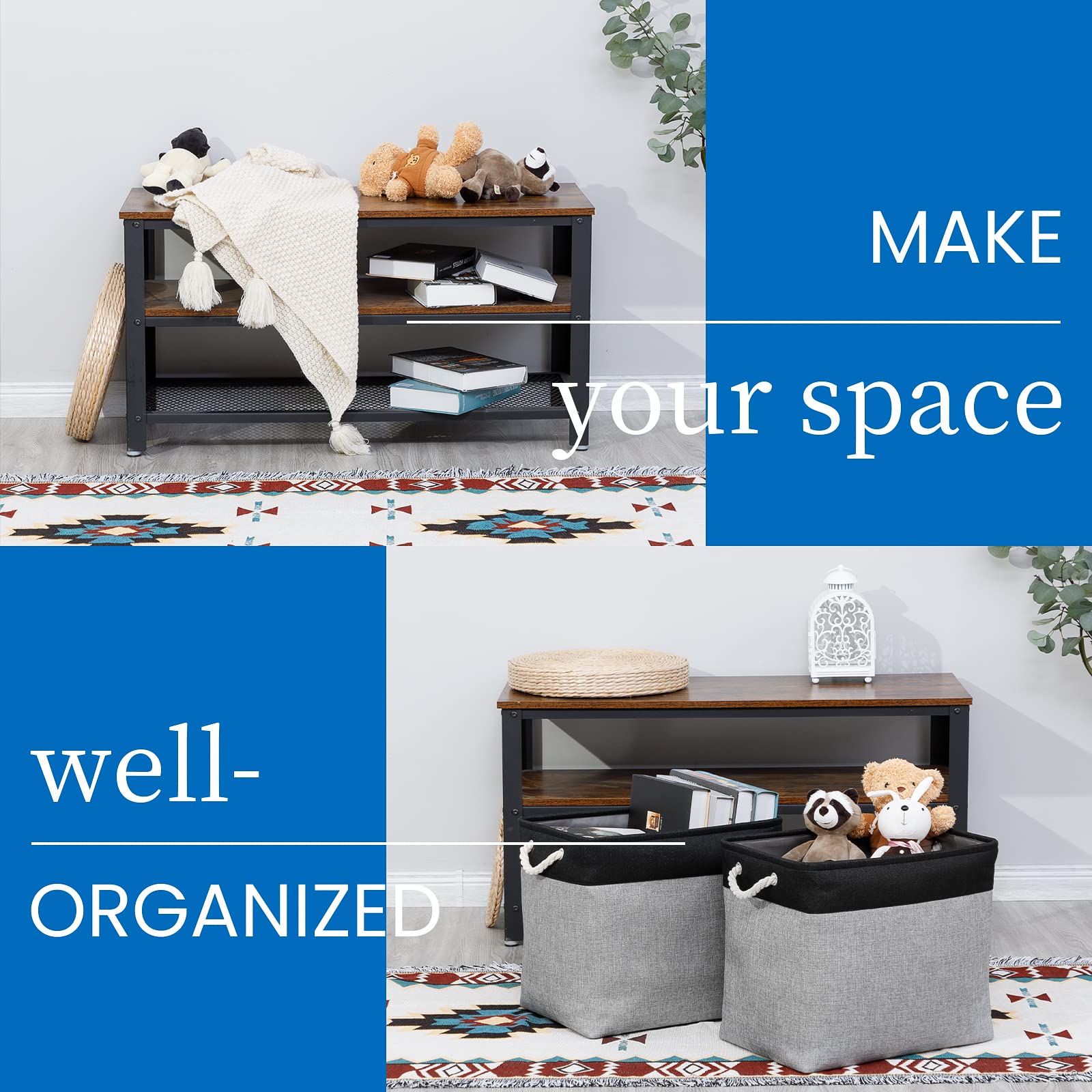 Bidtakay Storage Baskets Extra Large Baskets For Organizing Grey Rectangle Laundry Basket Linen Fabric Bins Set Of 2 Clothes Bas